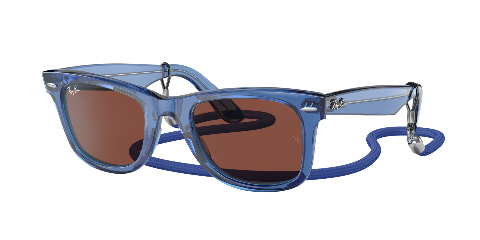 RAY-BAN Unisex Sunglasses RB2140F Original Wayfarer Colorblock - Frame color: Transparent Blue, Lens color: Red