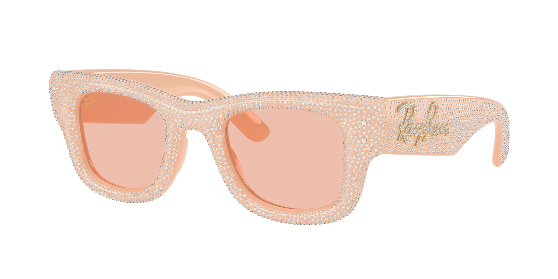 Ray-Ban Unisex Sunglass Wayfarer Puffer Crystal Pavè Edition -  Framekleur: Effen nude, Lenskleur: Donkerroze