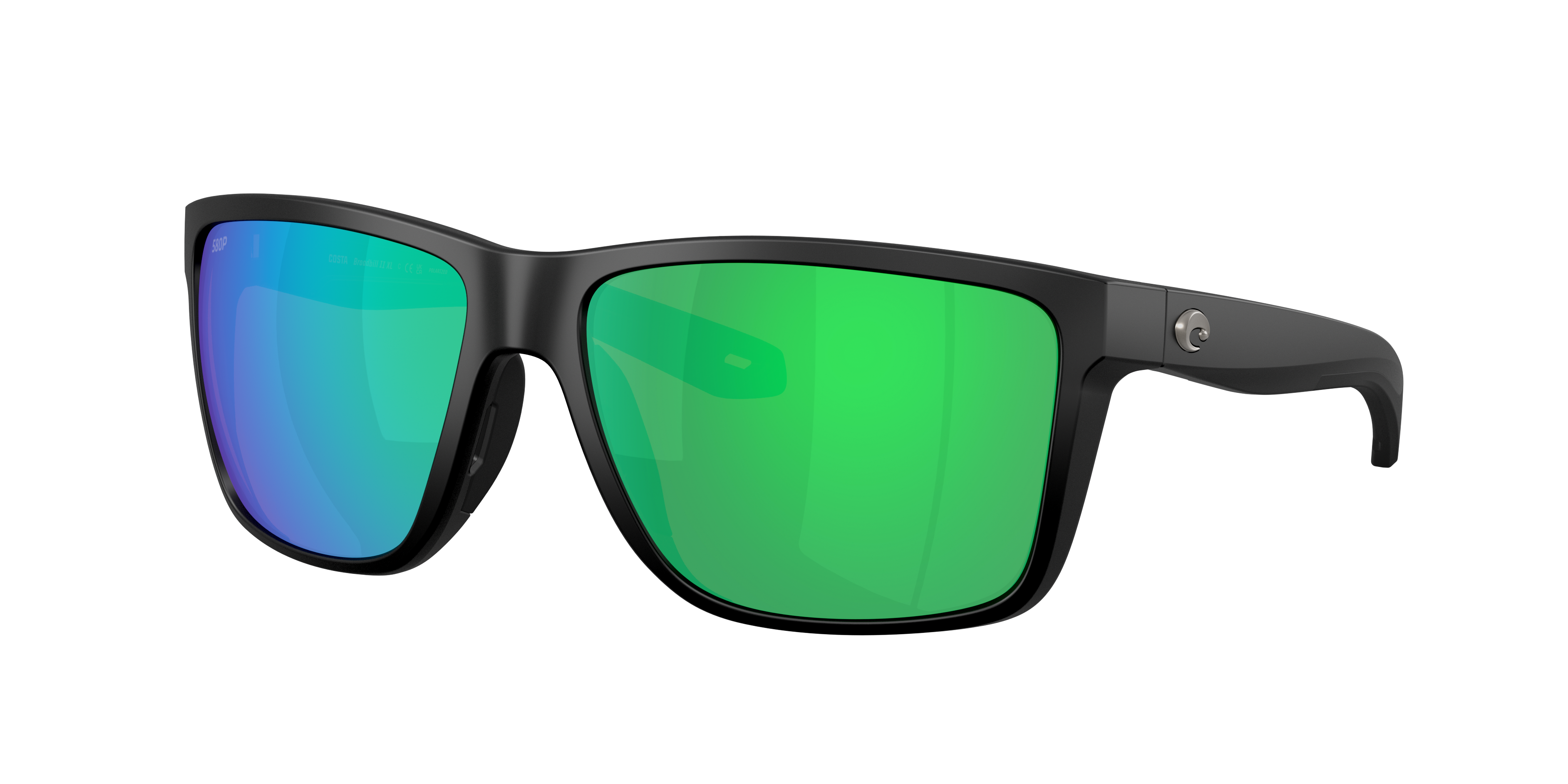Costa Man Sunglass Broadbill II XL -  Frame color: Matte Black, Lens color: Green Mirror