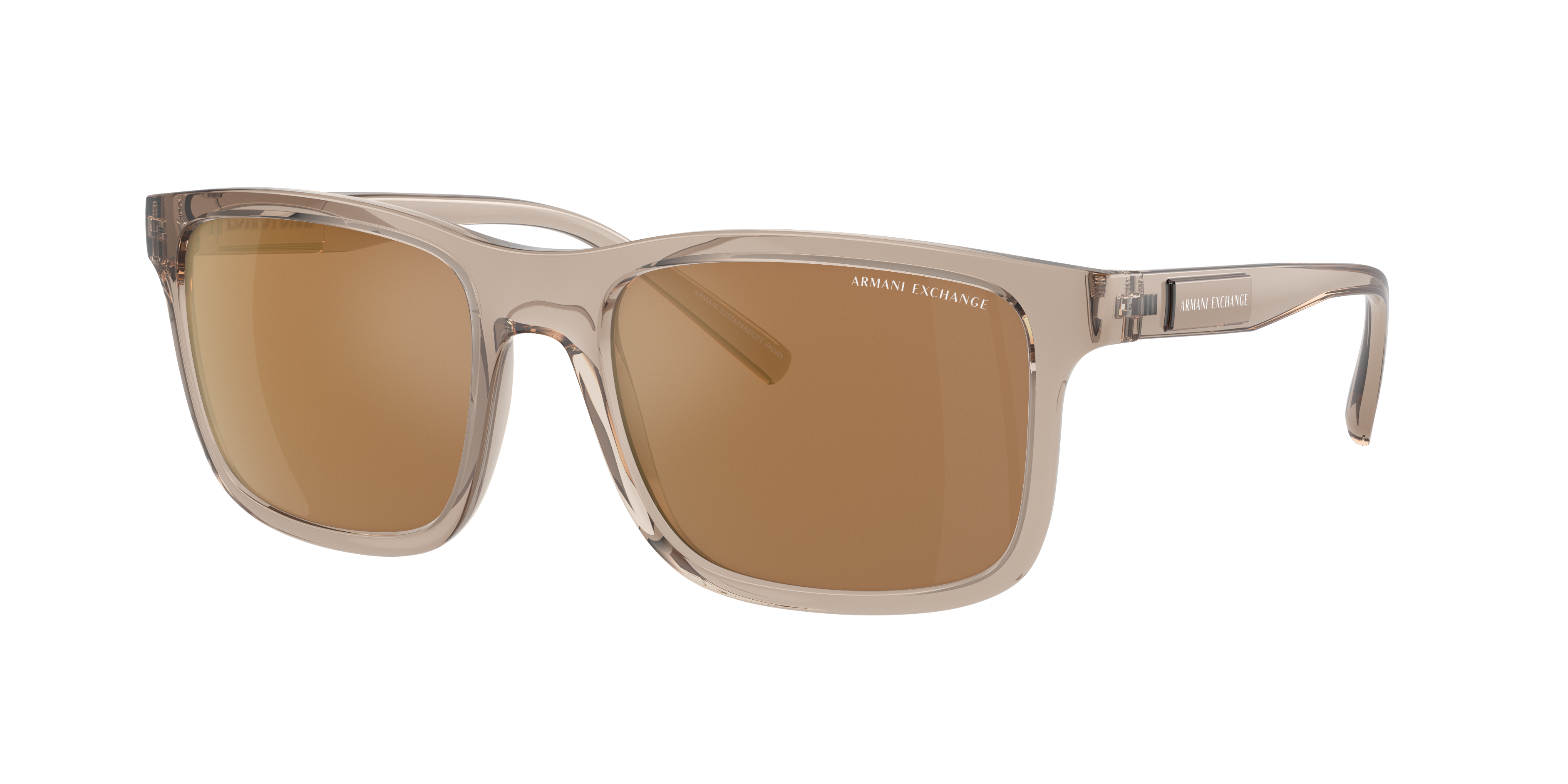 Armani Exchange Man Sunglass AX4145S -  Frame color: Shiny Transparent Brown, Lens color: Brown Mirror Gold Polarized
