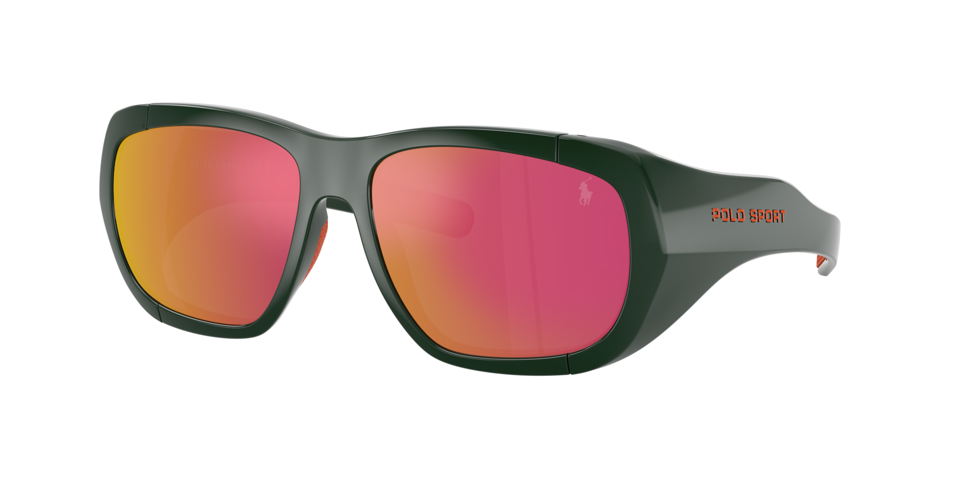 Polo Ralph Lauren Homme Sunglass PH4219U - Couleur du Monture: Vert brillant, Couleur de Lentille: Rouge effet miroir orange