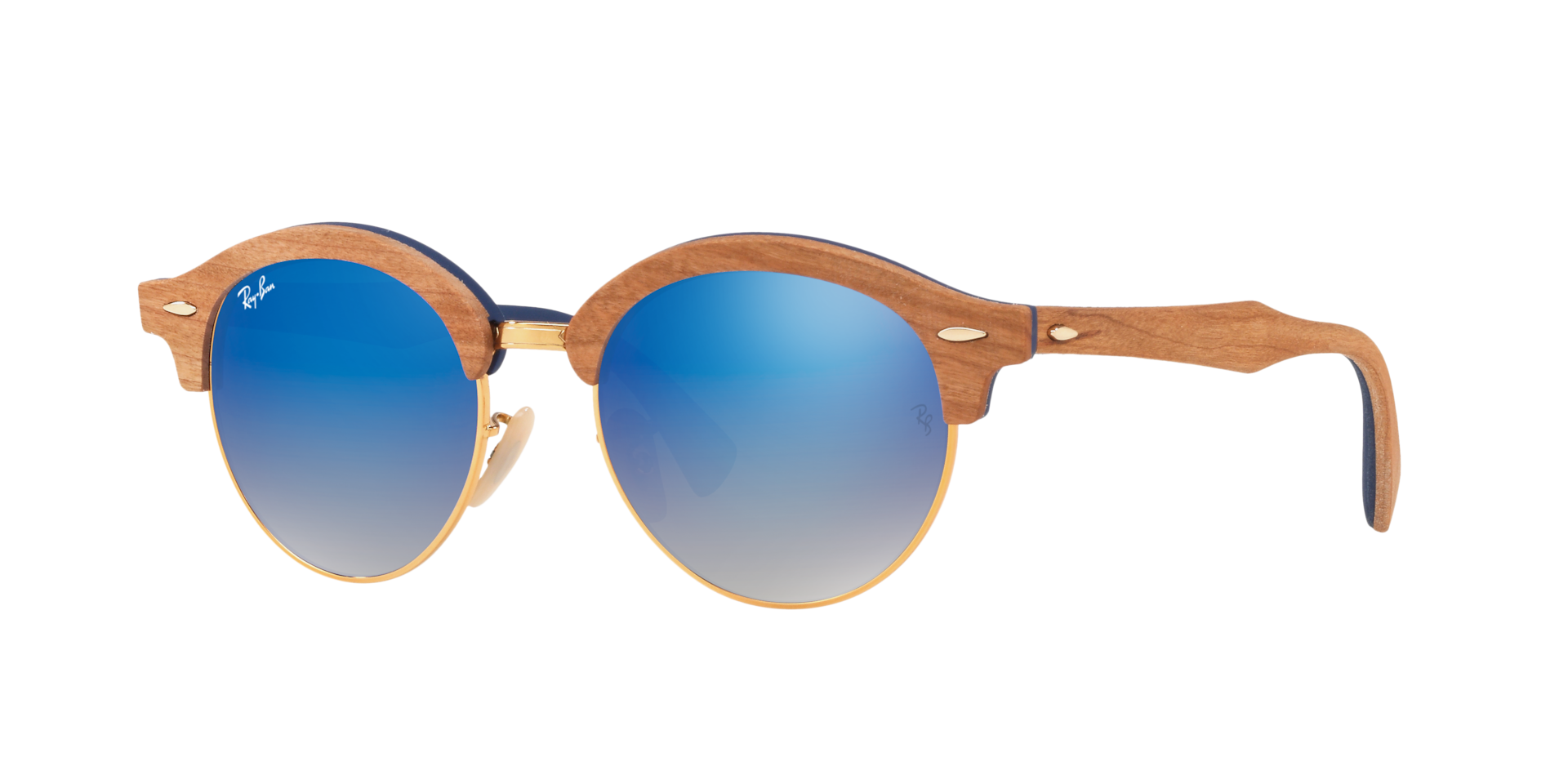 RAY-BAN Unisex Sunglasses Clubround Wood  -  Frame color: Arista Gold, Lens color: Blue Gradient Flash