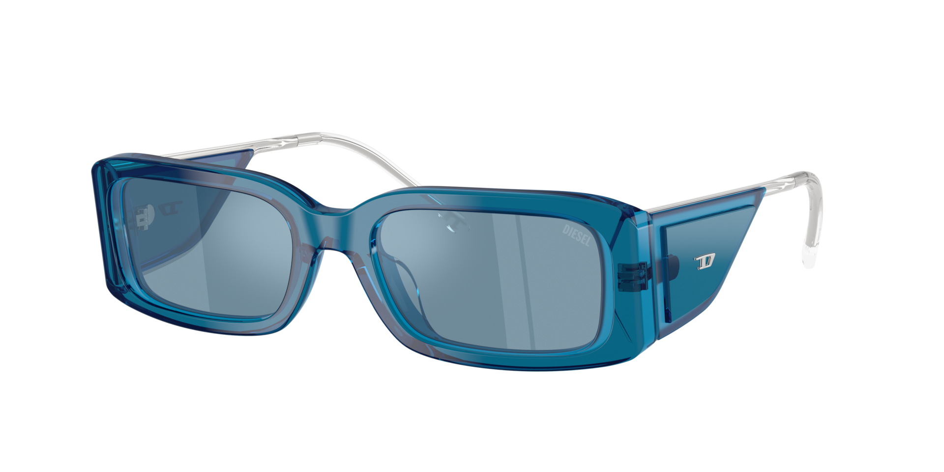 Diesel Unisex Sunglass DL2017U -  Frame color: Transparent Blue, Lens color: Light Blue Mirror Silver