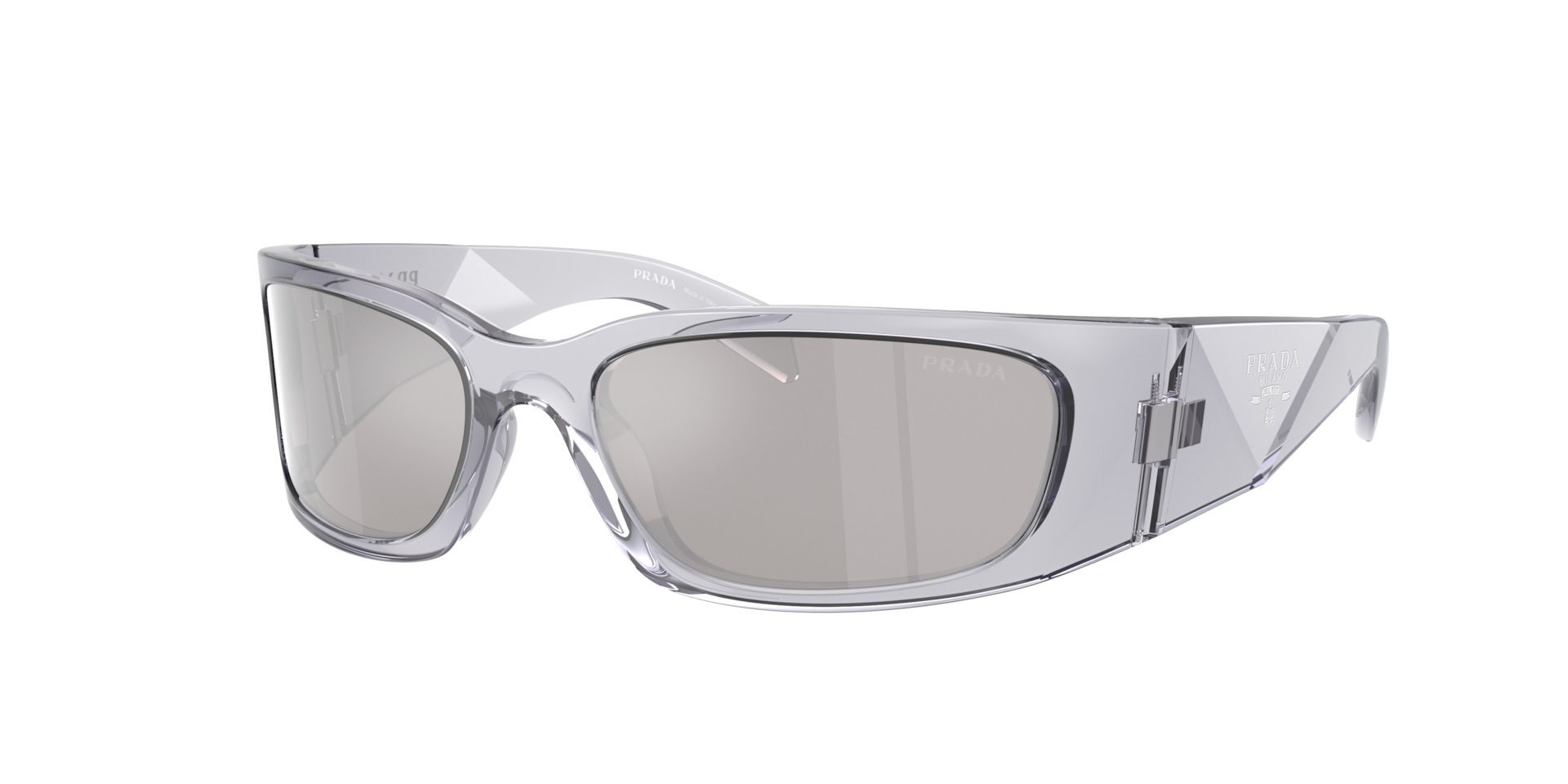 Prada Man Sunglass PR A19S -  Frame color: Transparent Grey, Lens color: Light Grey Mirror Silver