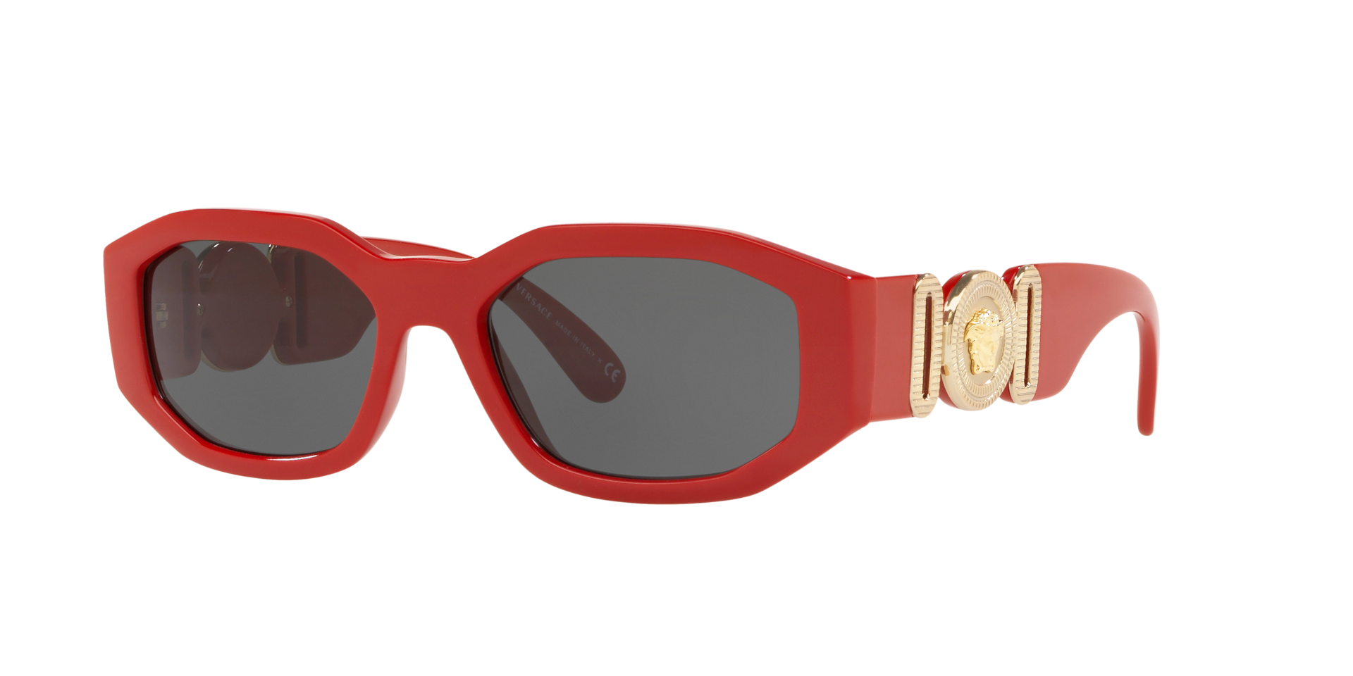 Versace Mann Sunglass Biggie - Rahmenfarbe: Rot, Linsenfarbe: Dunkelgrau