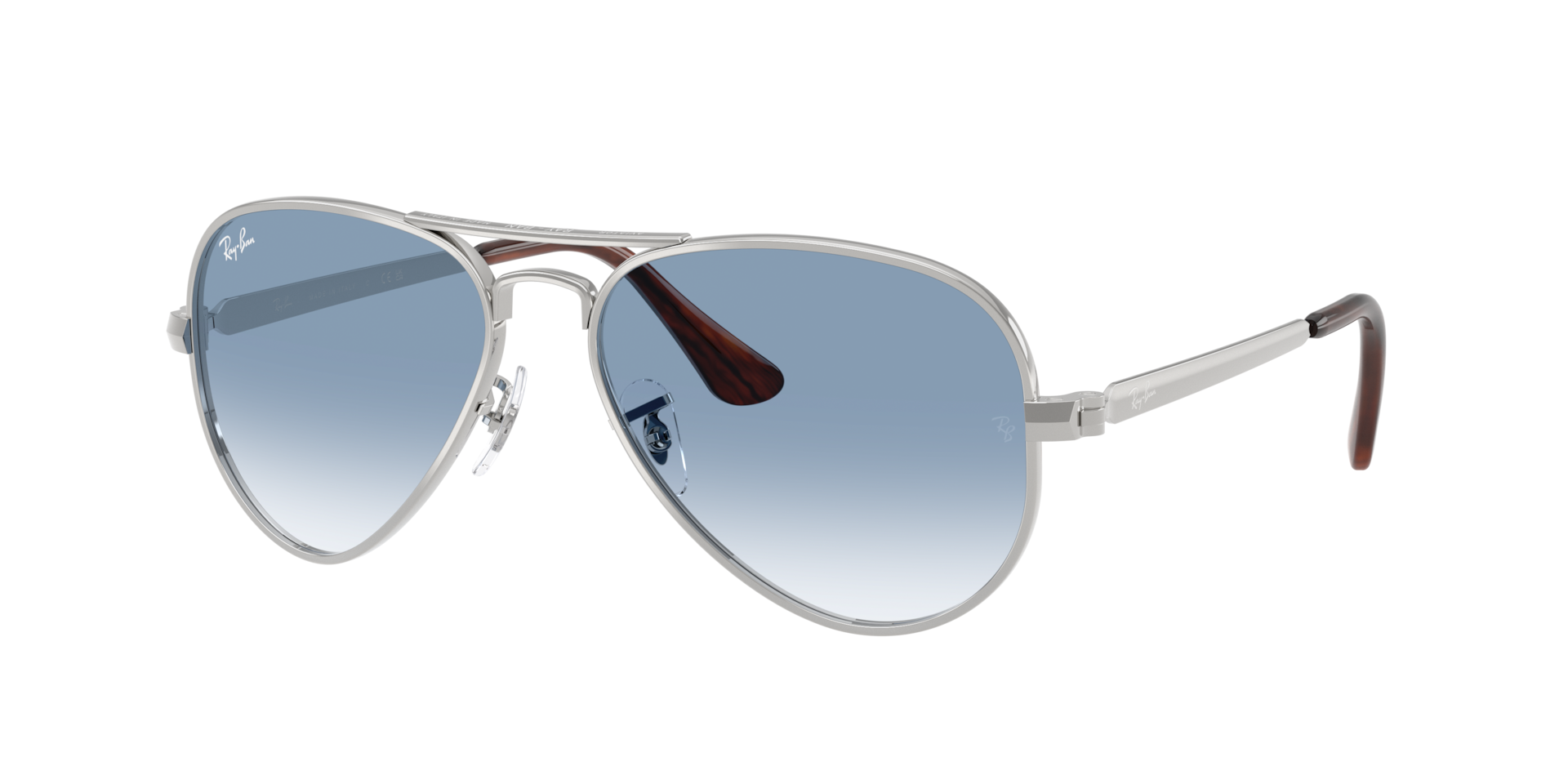 Ray-Ban Unisex Sunglass AVIATOR MAX -  Frame color: Silver, Lens color: Clear Gradient Blue