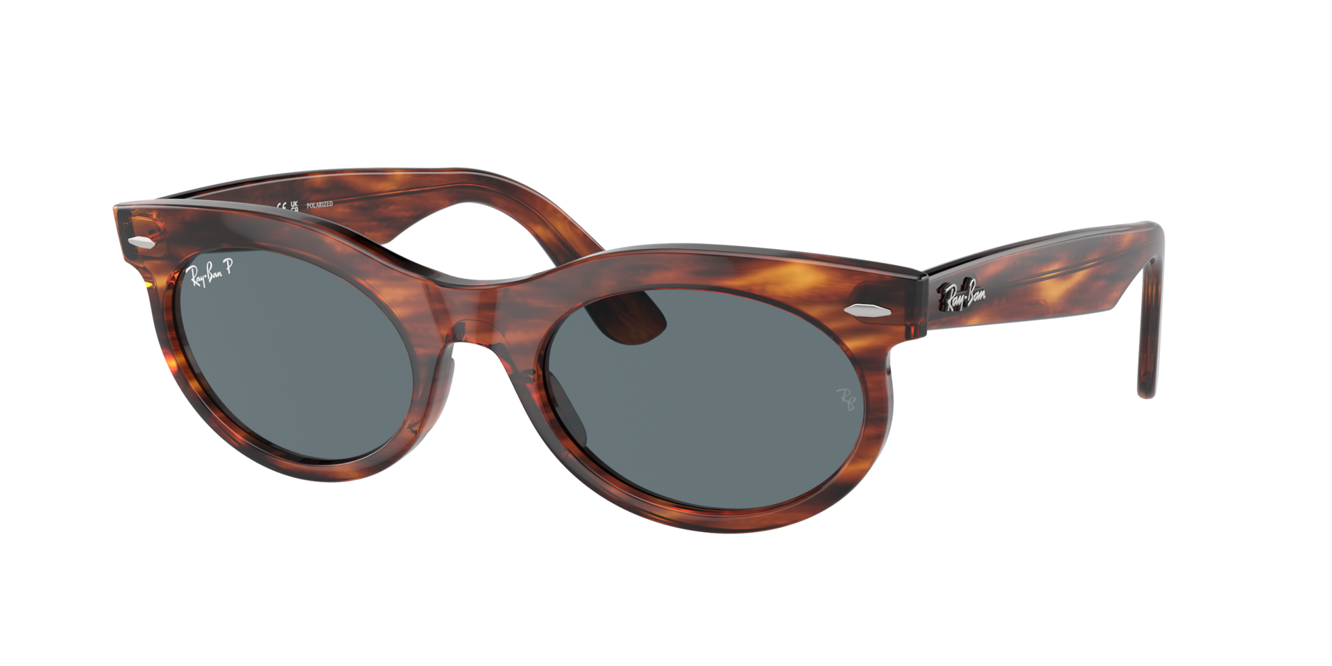 Ray-Ban Unisex Sunglass Wayfarer Oval -  Frame color: Striped Havana, Lens color: Dark Blue Polarized