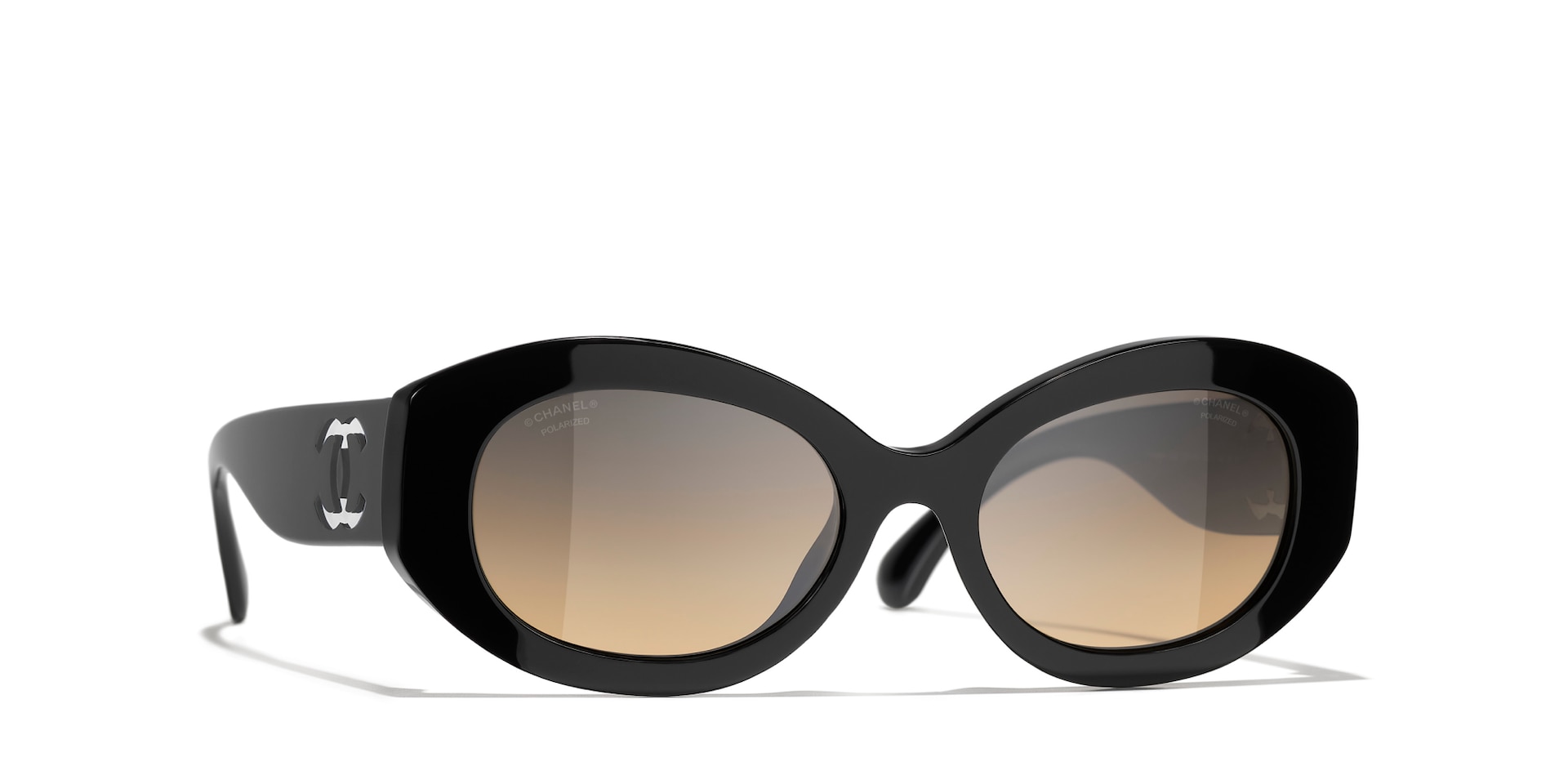 Chanel Woman Sunglass Oval Sunglasses CH5528 -  Frame color: Black, Lens color: Grey & Brown