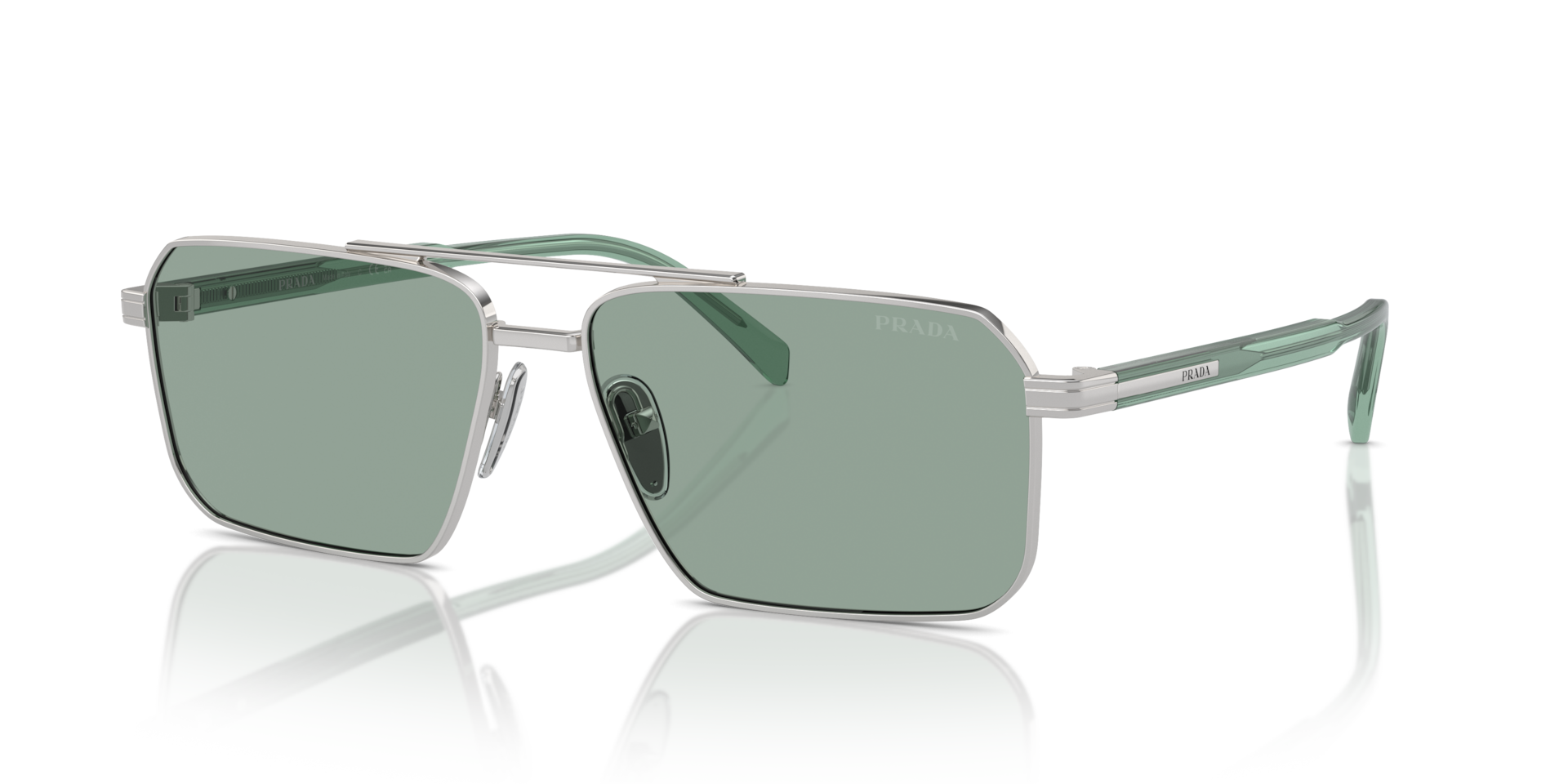 Prada PR A57S XL (61 - 15) with Green lenses and Silver frame
