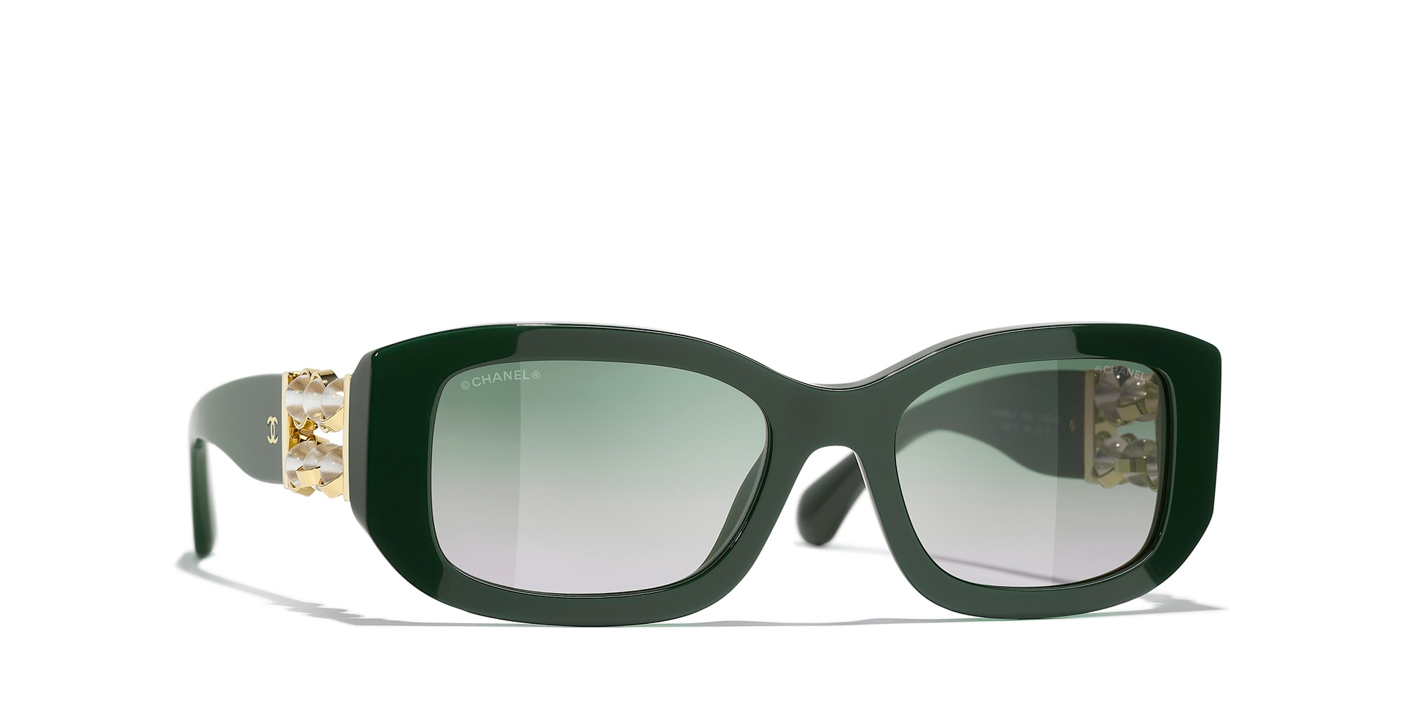 Chanel Woman Sunglass Rectangle Sunglasses CH5542 -  Frame color: Green, Lens color: Green