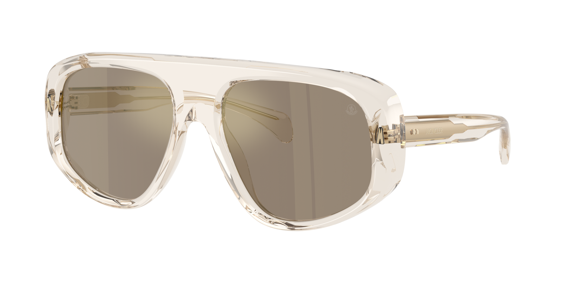Moncler Unisex Sunglass Auron - Rahmenfarbe: Glänzend Transparent Cremeweiß, Linsenfarbe: Hellbraun Gold verspiegelt