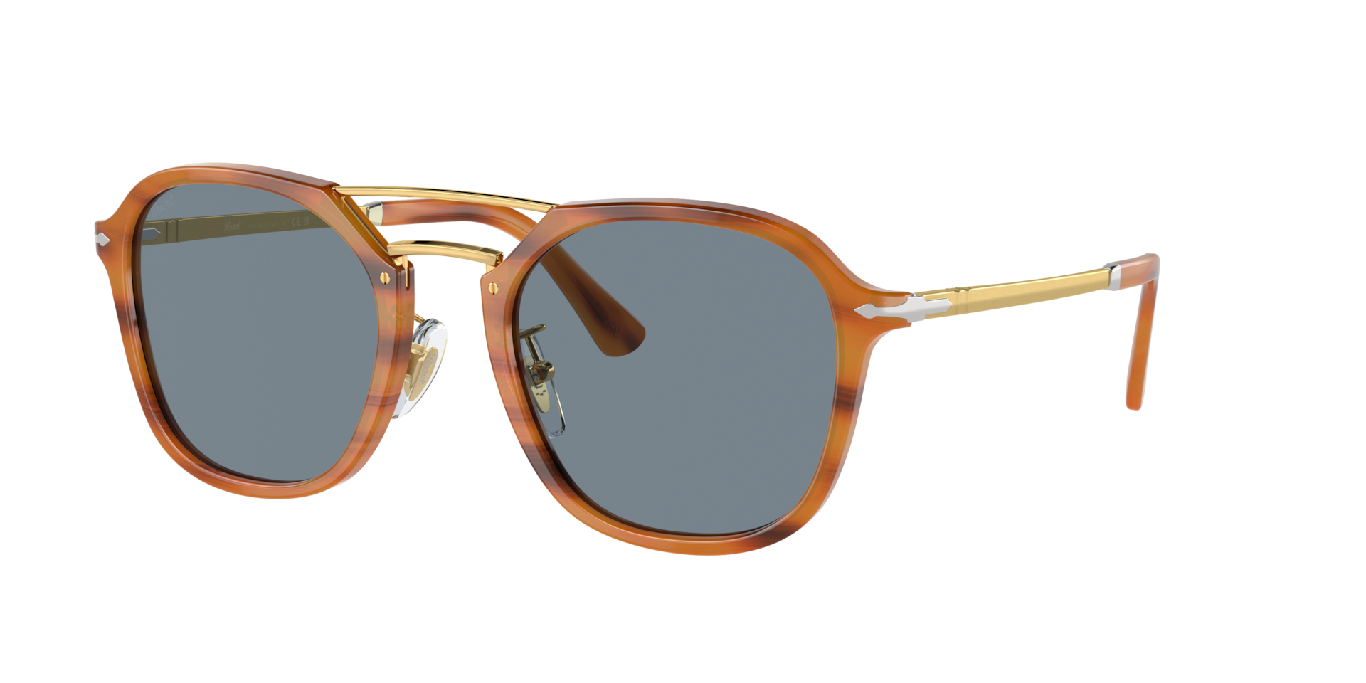 Persol Unisex Sunglass PO3352S -  Frame color: Striped Brown, Lens color: Light Blue