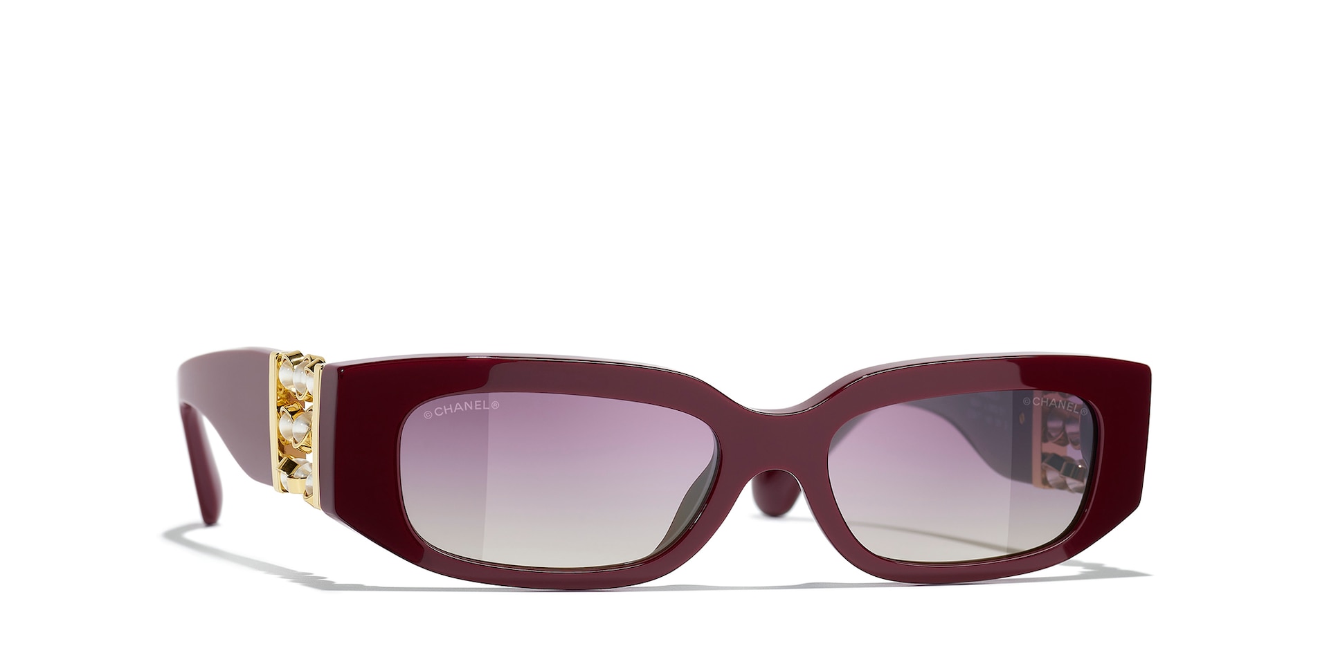Chanel Woman Sunglass Rectangle Sunglasses CH5544 -  Frame color: Burgundy, Lens color: Red