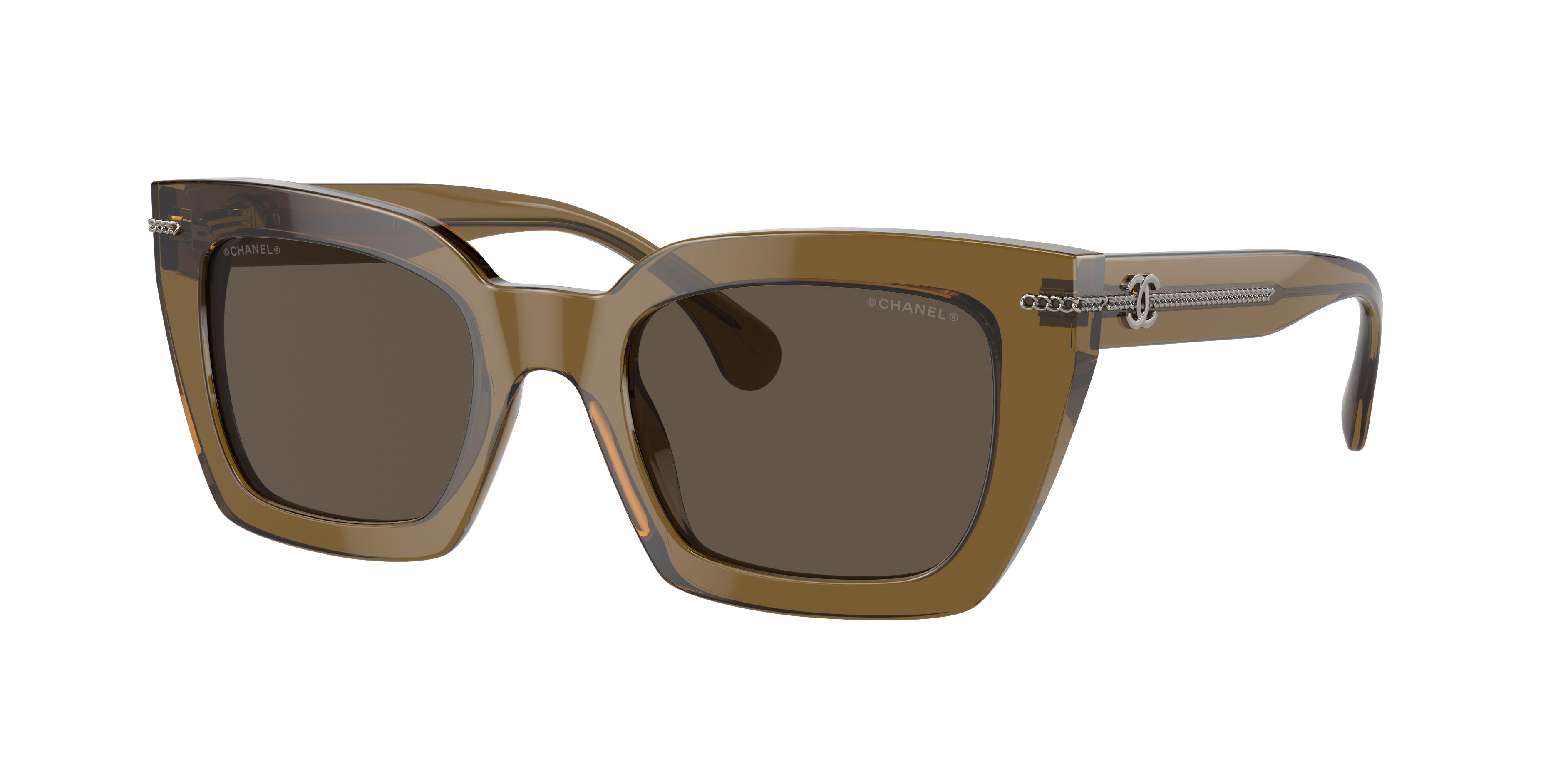 Chanel Woman Sunglass Square Sunglasses CH5509A -  Frame color: Khaki, Lens color: Brown
