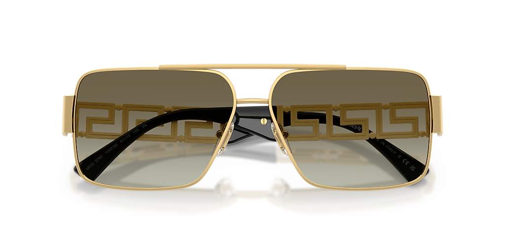 Versace VE2290 Gold Greca rectangle sunglasses 1002/8E green gradient- Italy Versace VE2290 XL (61 - 13) with Green lenses and Gold frame  main image 2