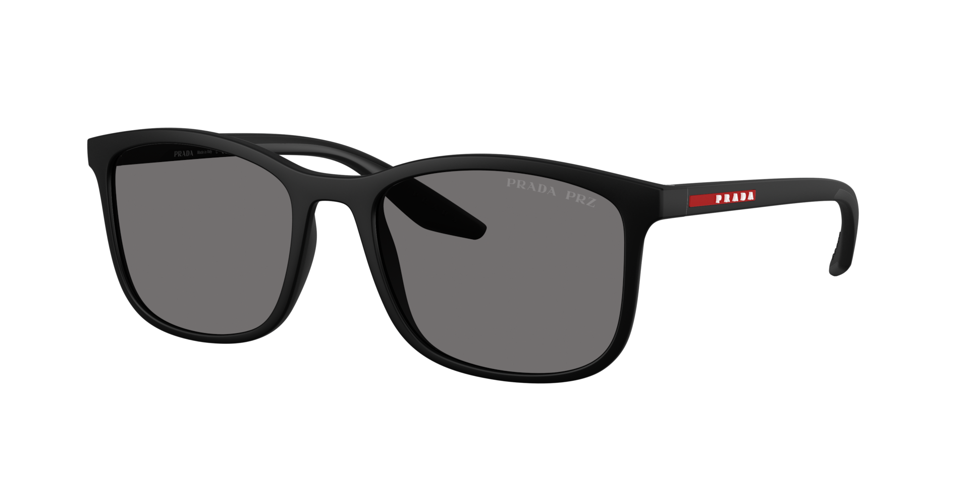 Prada Linea Rossa Man Sunglass PS A08S -  Frame color: Rubbered Black, Lens color: Dark Grey Polarized