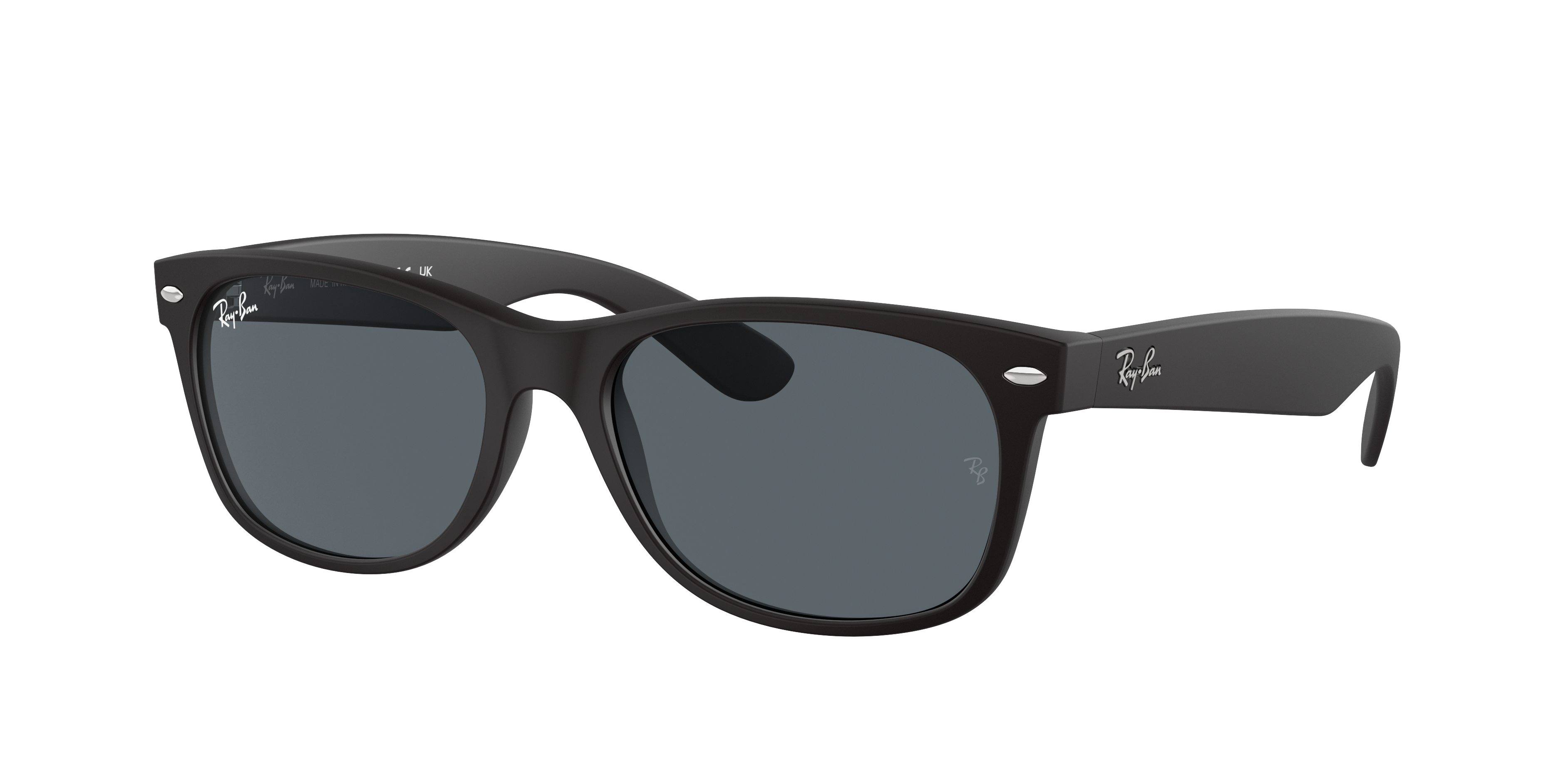 Ray-Ban Unisex Sunglass New Wayfarer Classic -  Frame color: Rubber Black, Lens color: Blue