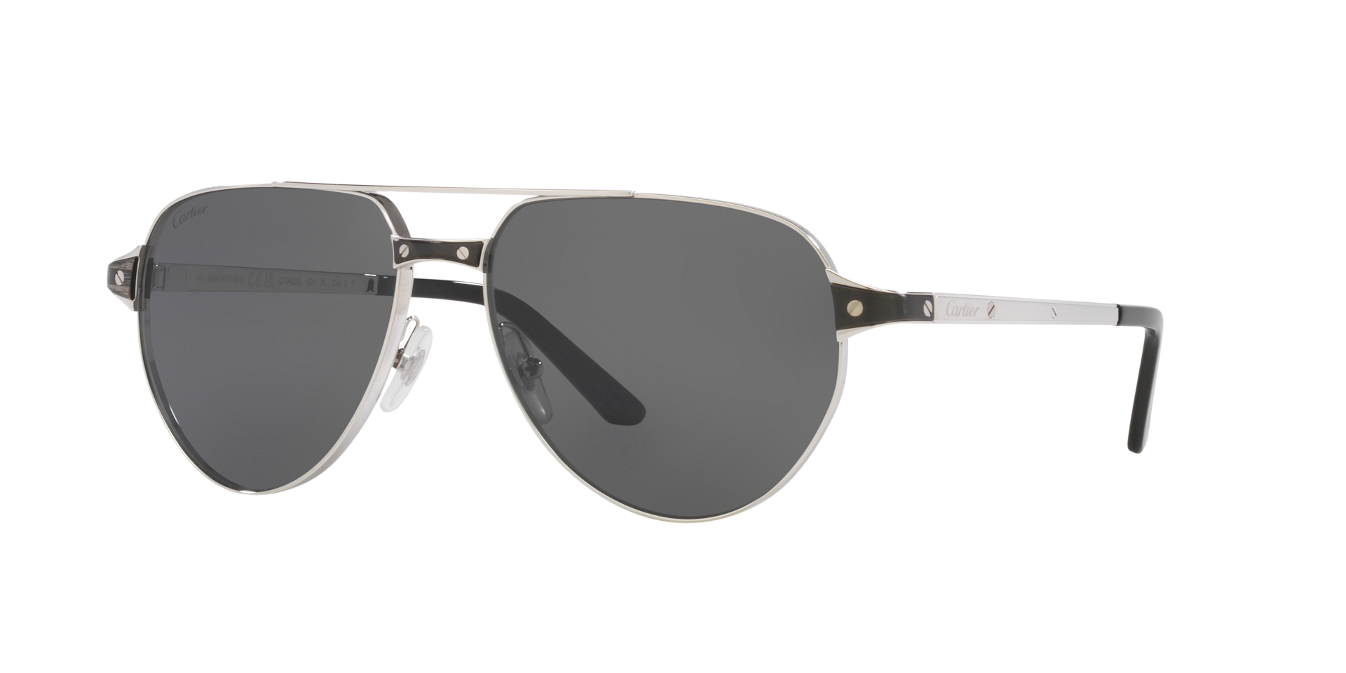 Cartier Homme Sunglass CT0425S - Couleur du Monture: Argent brillant, Couleur de Lentille: Gris
