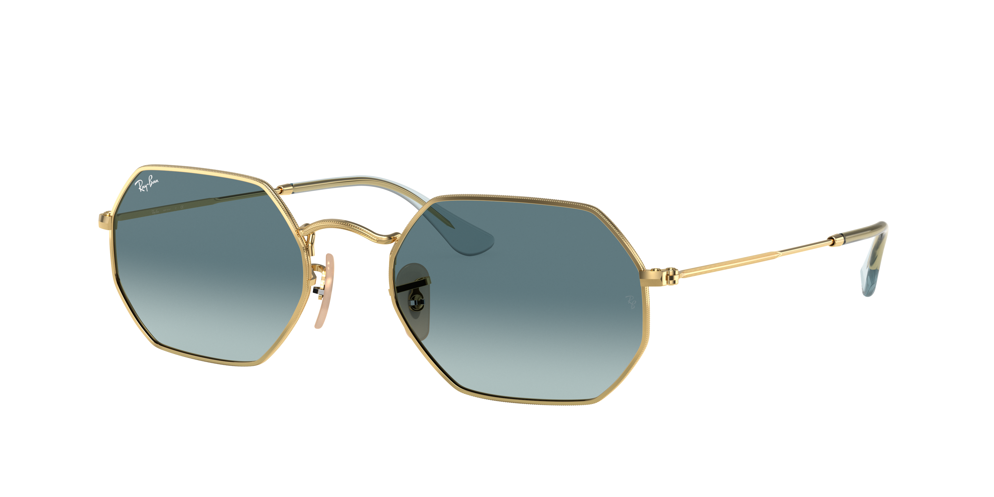 Ray-Ban Octagonal Classic L (53 - 21) with Blue lenses and Gold