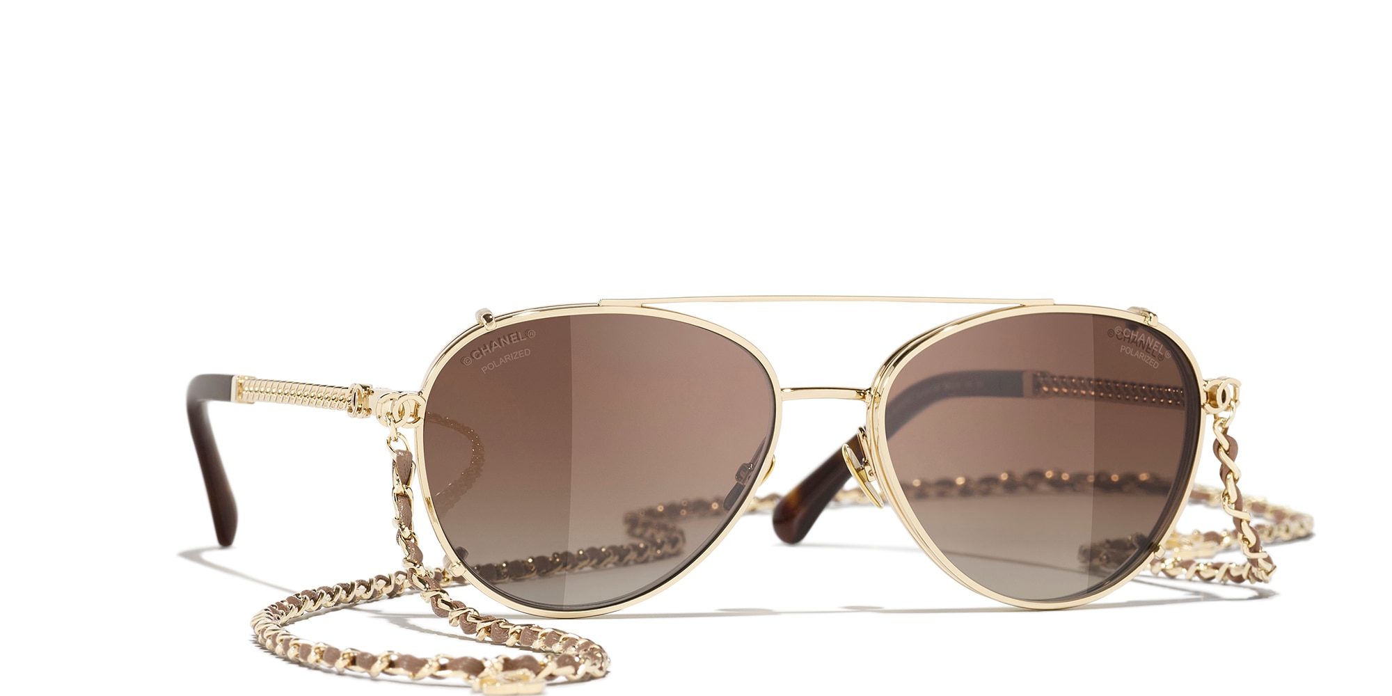 Chanel Woman Sunglass Pilot Sunglasses CH4292 -  Frame color: Pale Gold, Lens color: Transparent