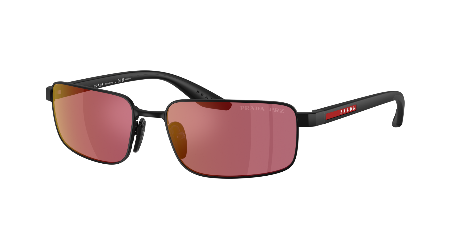 Prada Linea Rossa Man Sunglass PS B54S -  Frame color: Matte Black, Lens color: Red Polarized