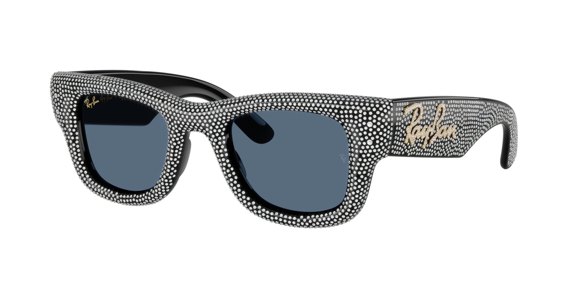 Ray-Ban Unisex Sunglass Wayfarer Puffer Crystal Pavè Edition -  Framekleur: Zwart, Lenskleur: Donkerblauw
