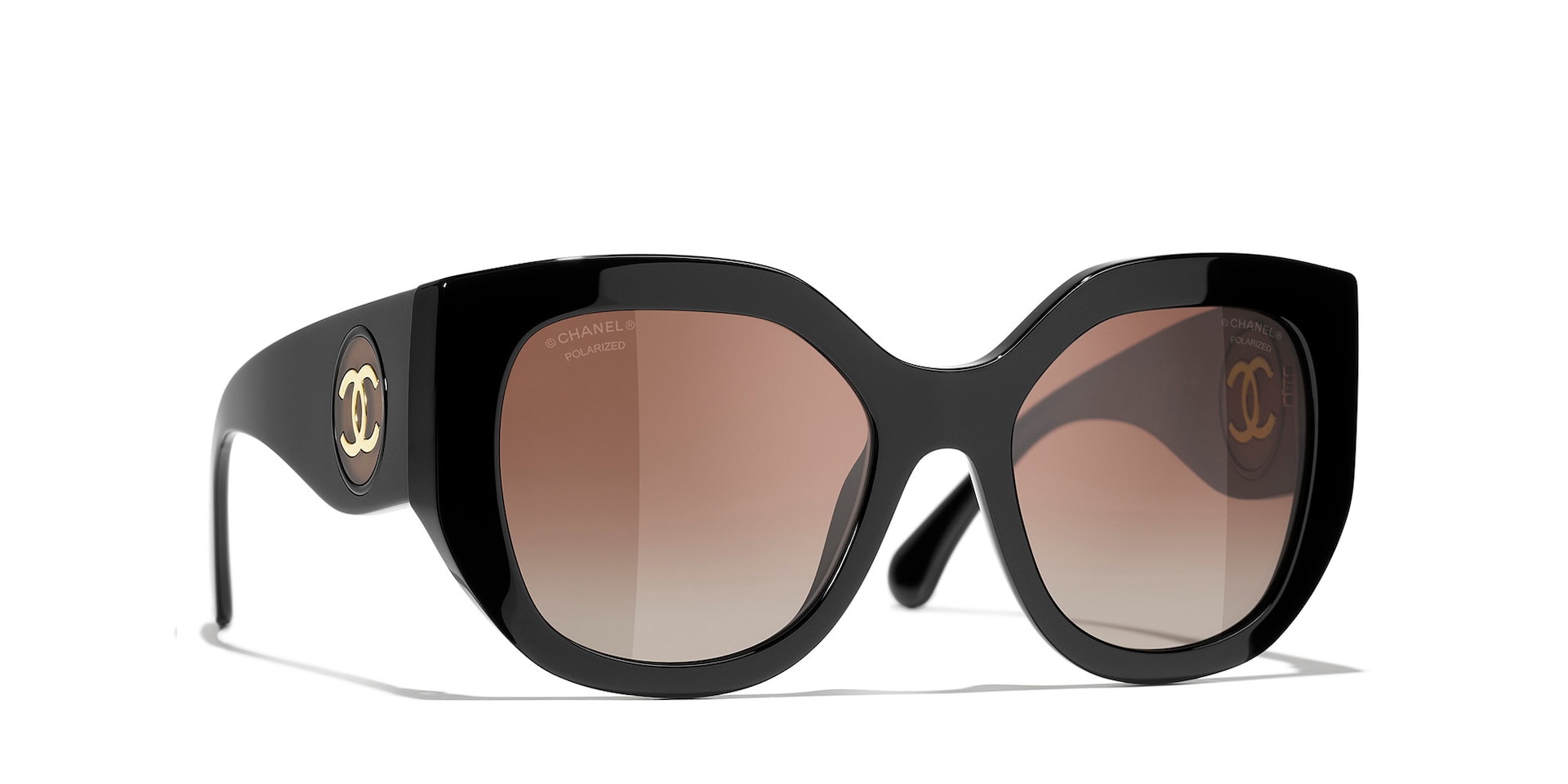 Chanel Woman Sunglass Butterfly Sunglasses CH5550 -  Frame color: Black, Lens color: Brown