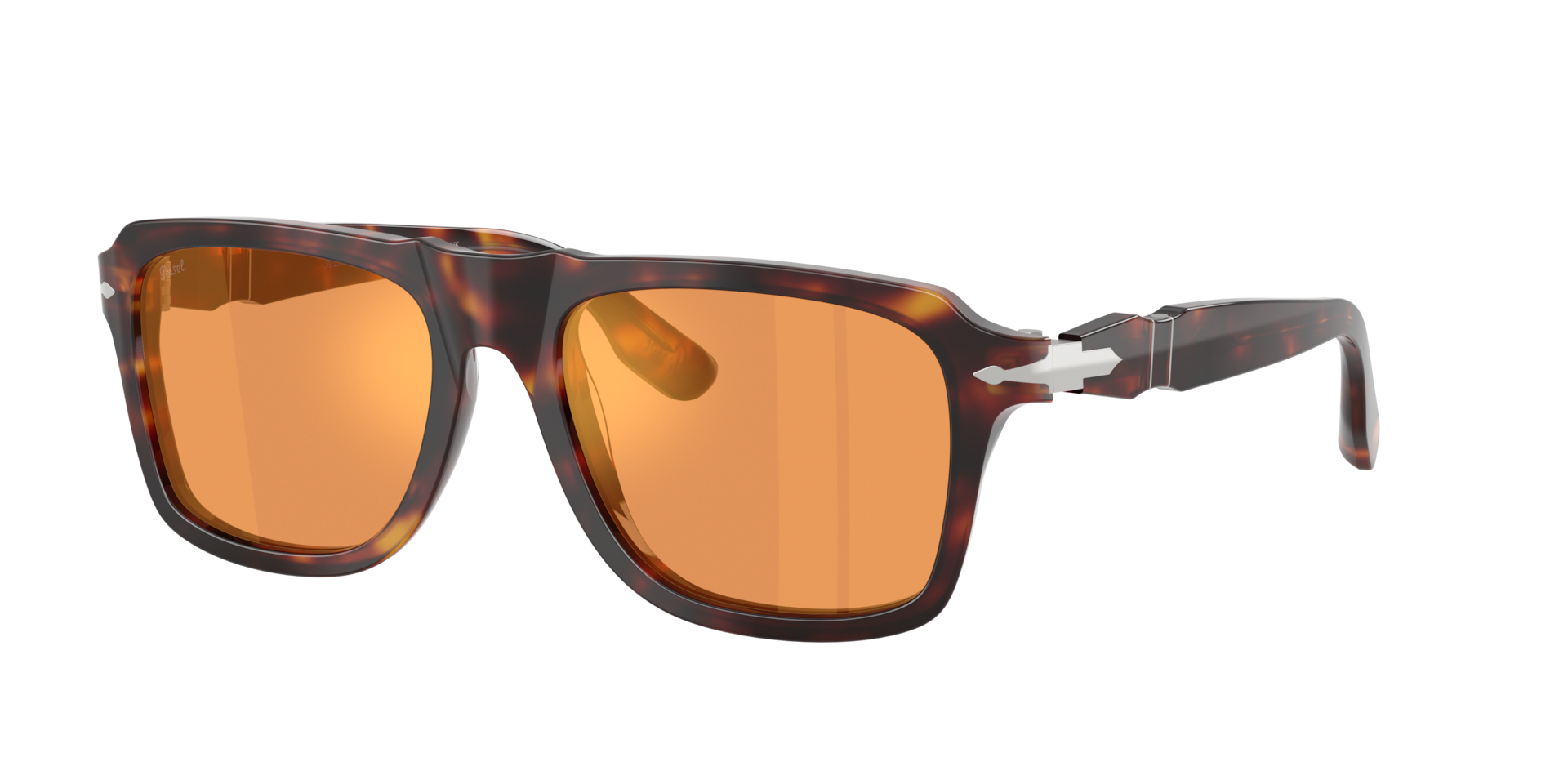 Persol Yellow Po8002s 24/3L Man Sunglasses Acetate Turtle Squared Mirror - Image 3