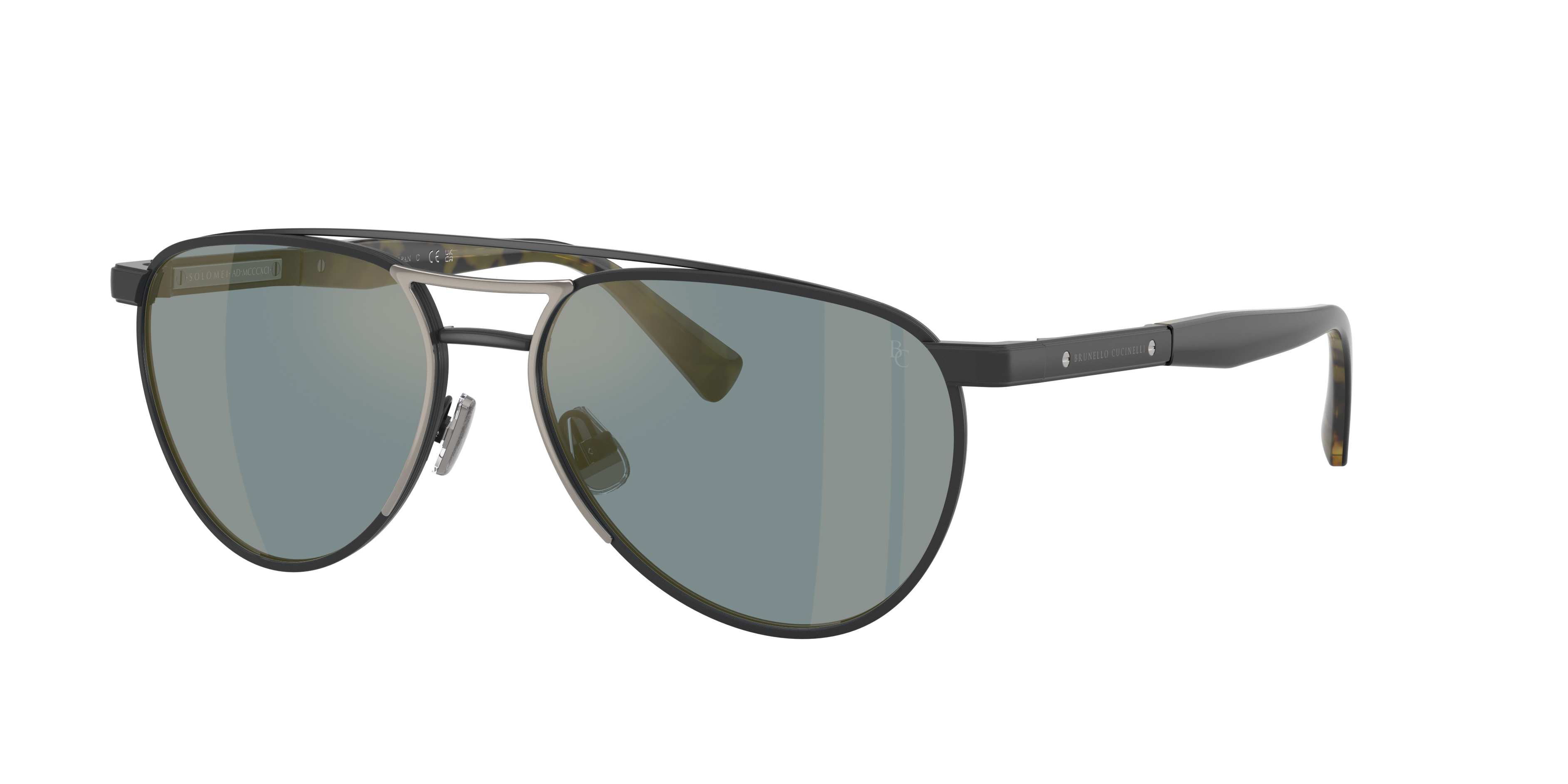 Brunello Cucinelli Man Sunglass BC2007ST -  Frame color: Matte Black/Gunmetal, Lens color: Polarised Blue Mirror Gold
