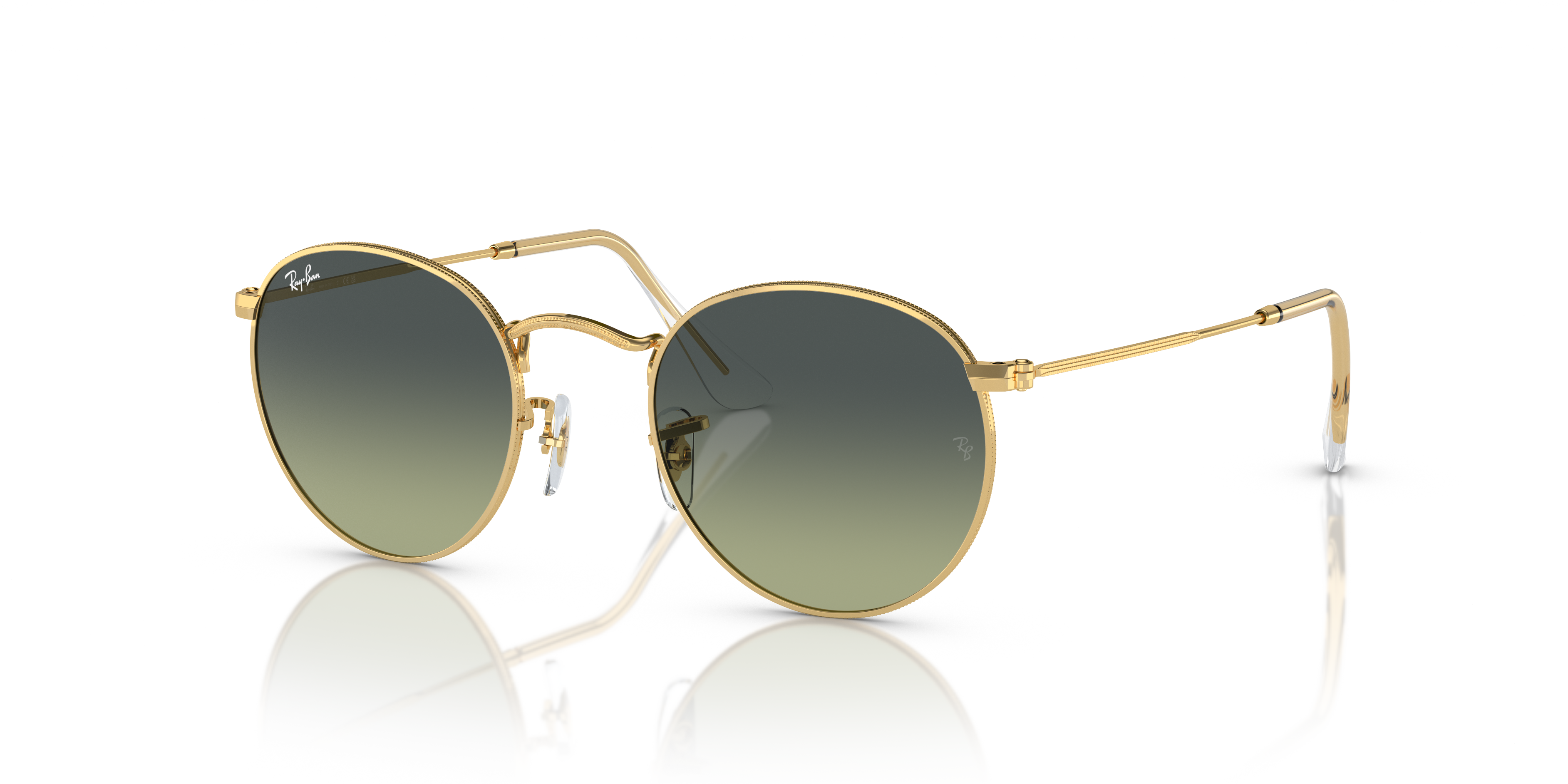 Ray-Ban ROUND L RB3447 サングラス Ray-Ban Round Metal S (50 - 21) with Green lenses and Gold frame