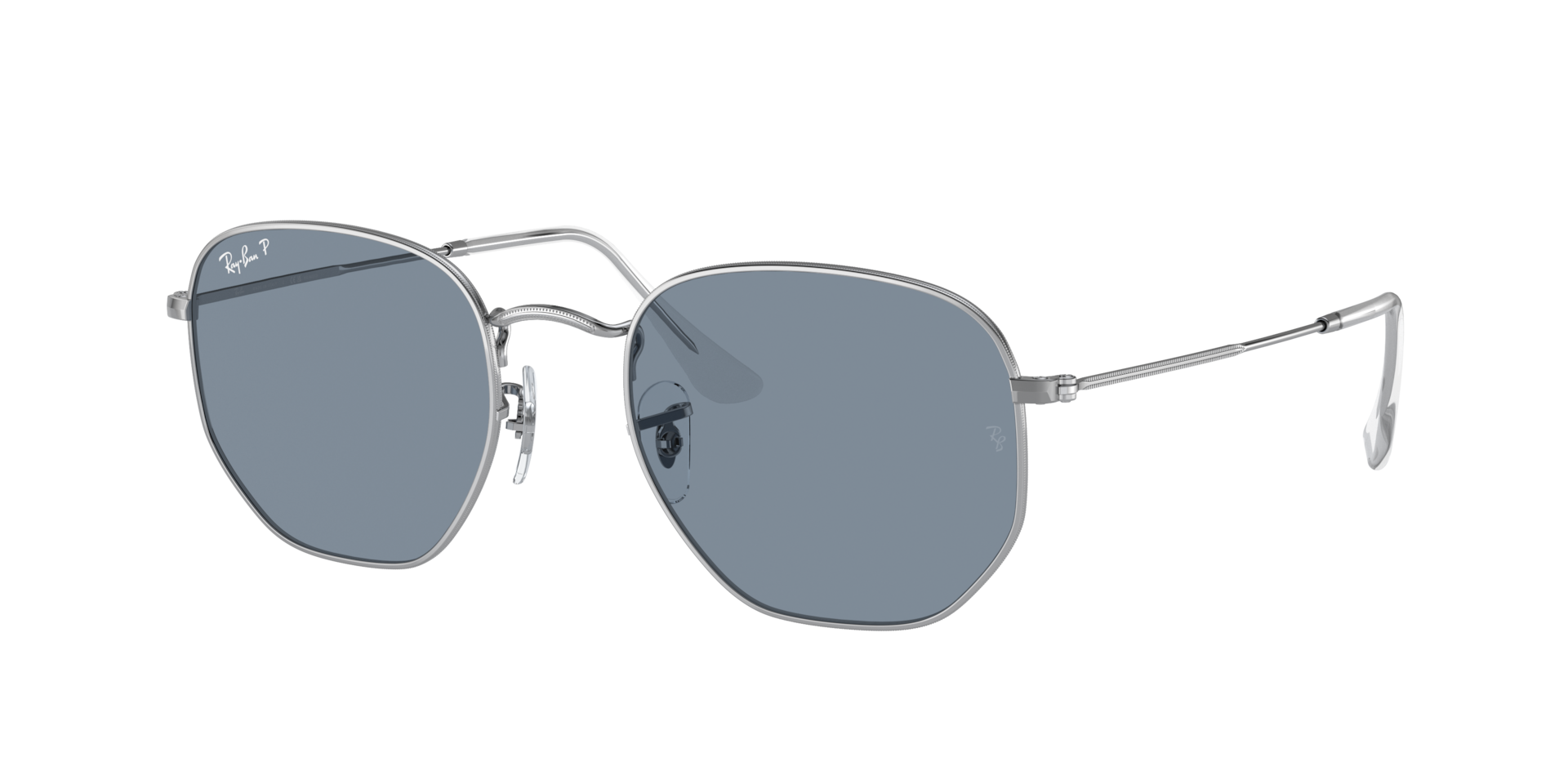 Ray-Ban Unisex Sunglass Hexagonal Flat Lenses -  Frame color: Silver, Lens color: Blue Polarized
