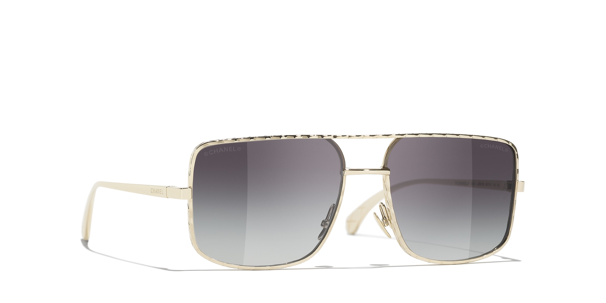 Chanel Woman Sunglass Pilot Sunglasses CH4294 -  Frame color: Pale Gold, Lens color: Grey