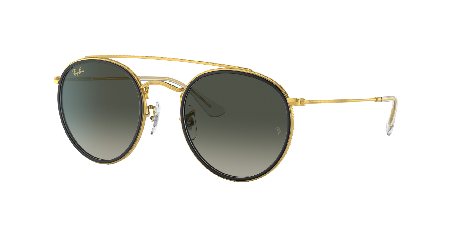 RAY-BAN Unisex Sunglasses Round Double Bridge - Frame color: Gold, Lens color: Grey Gradient