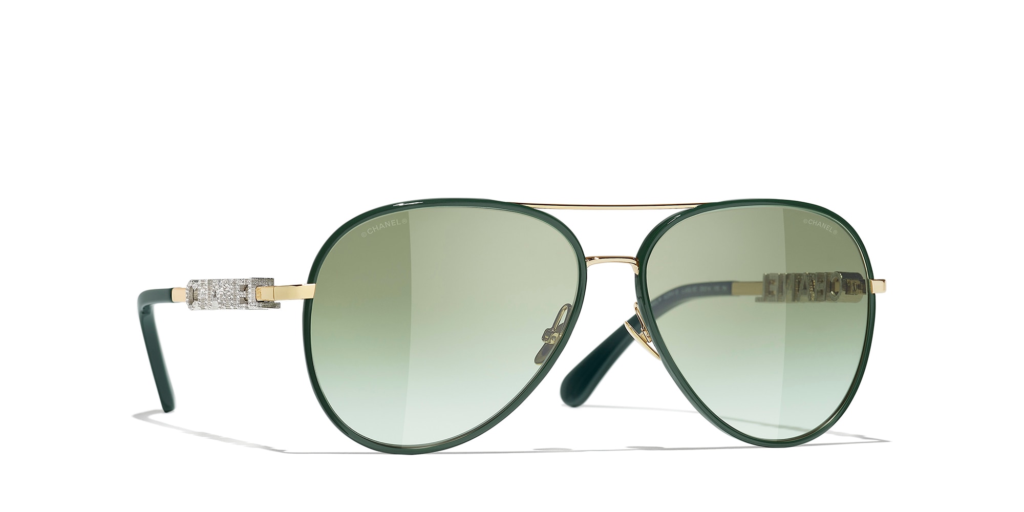 Chanel Woman Sunglass Pilot Sunglasses CH4284B -  Frame color: Gold, Lens color: Green