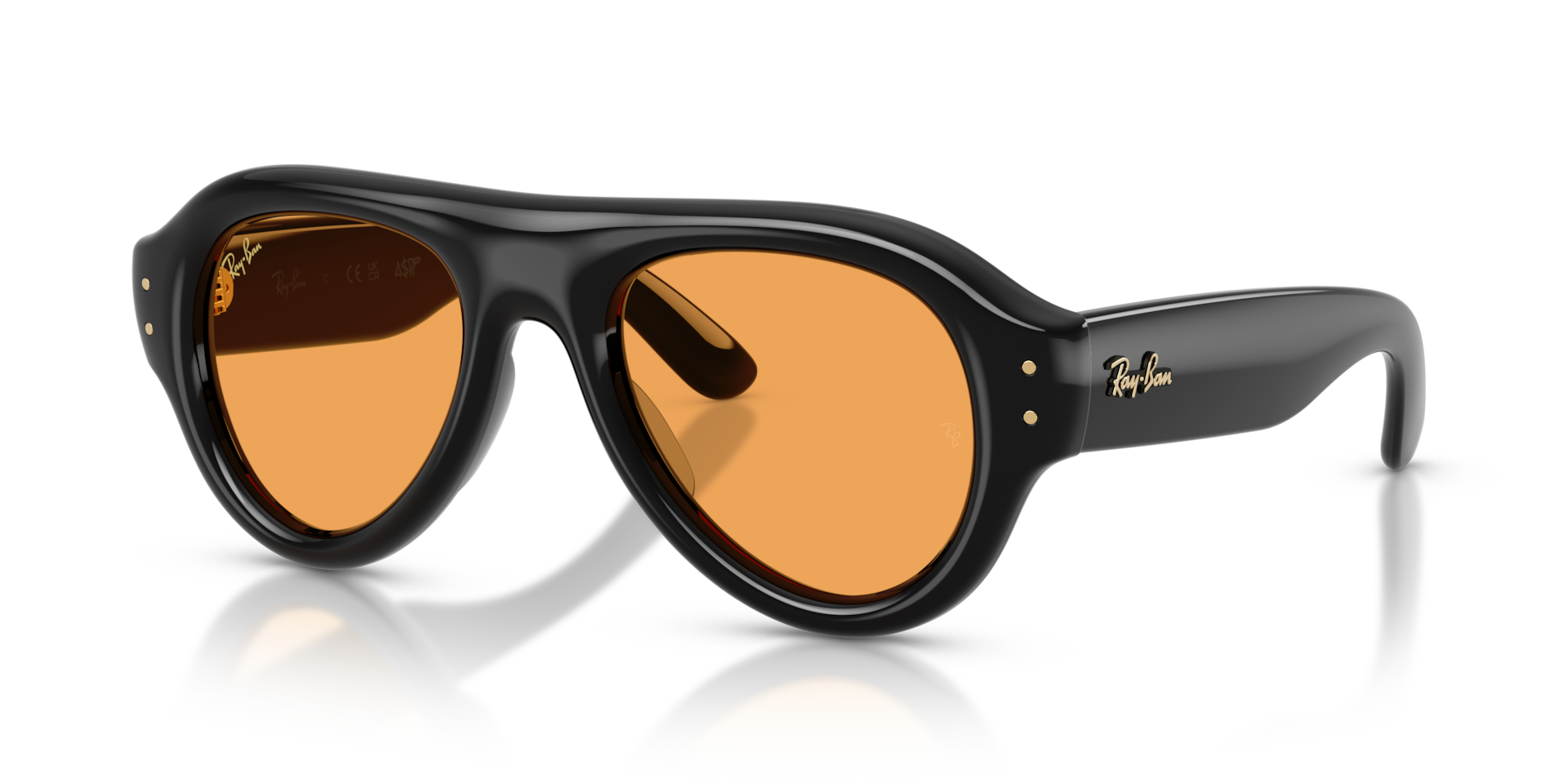 Ray-Ban Aviator Puffer M (50 - 21) with Orange lenses and Black frame | Sunglass Hut