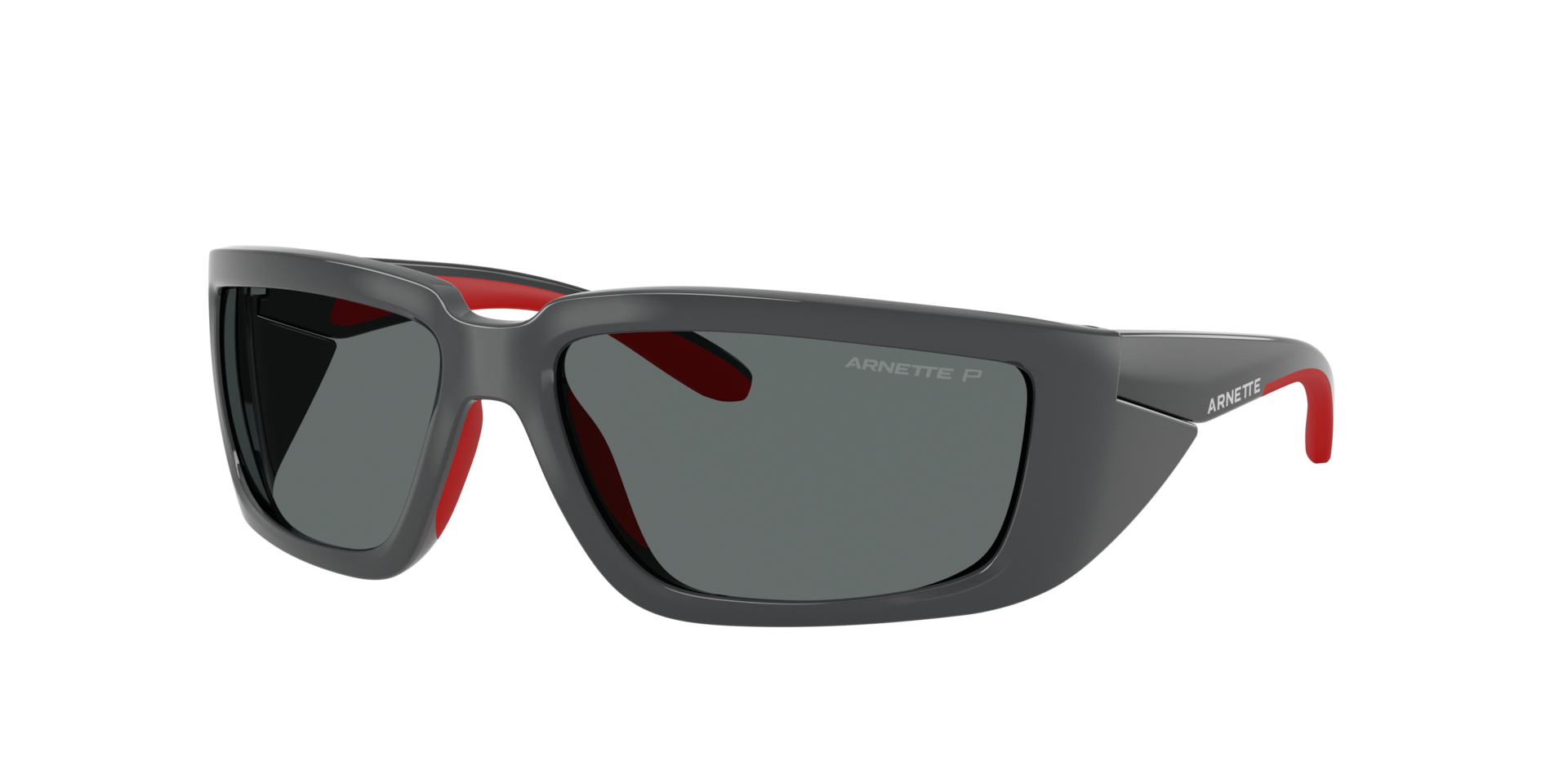 Arnette Mann Sunglass Taggit - Rahmenfarbe: Dark Grey/Red Rubber, Linsenfarbe: Polarized Dunkelgrau