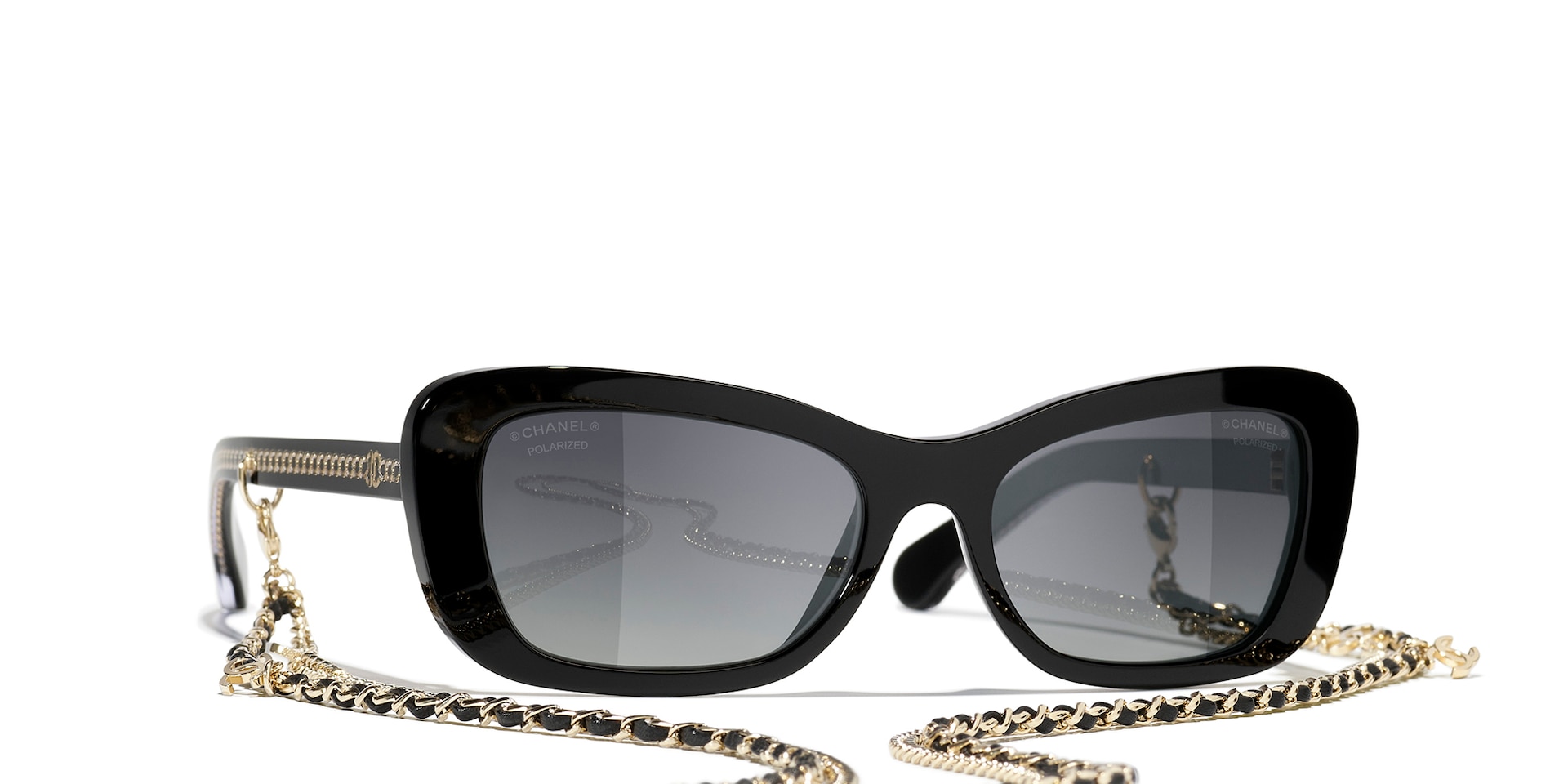 Chanel Woman Sunglass Rectangle Sunglasses CH5553 -  Frame color: Black, Lens color: Grey