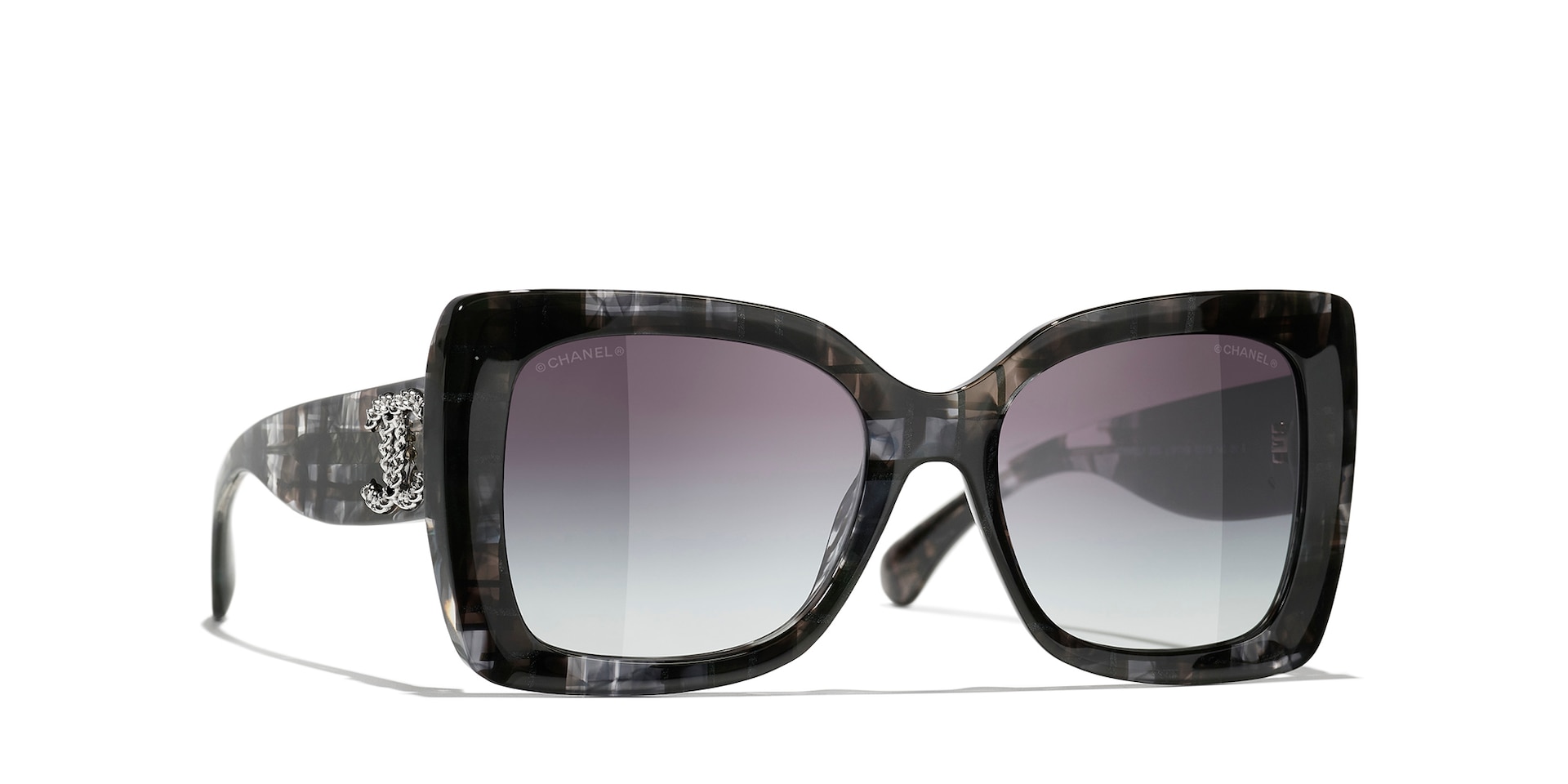 Chanel Woman Sunglass Square Sunglasses CH5555 -  Frame color: New Exclusive Black Tweed, Lens color: Grey