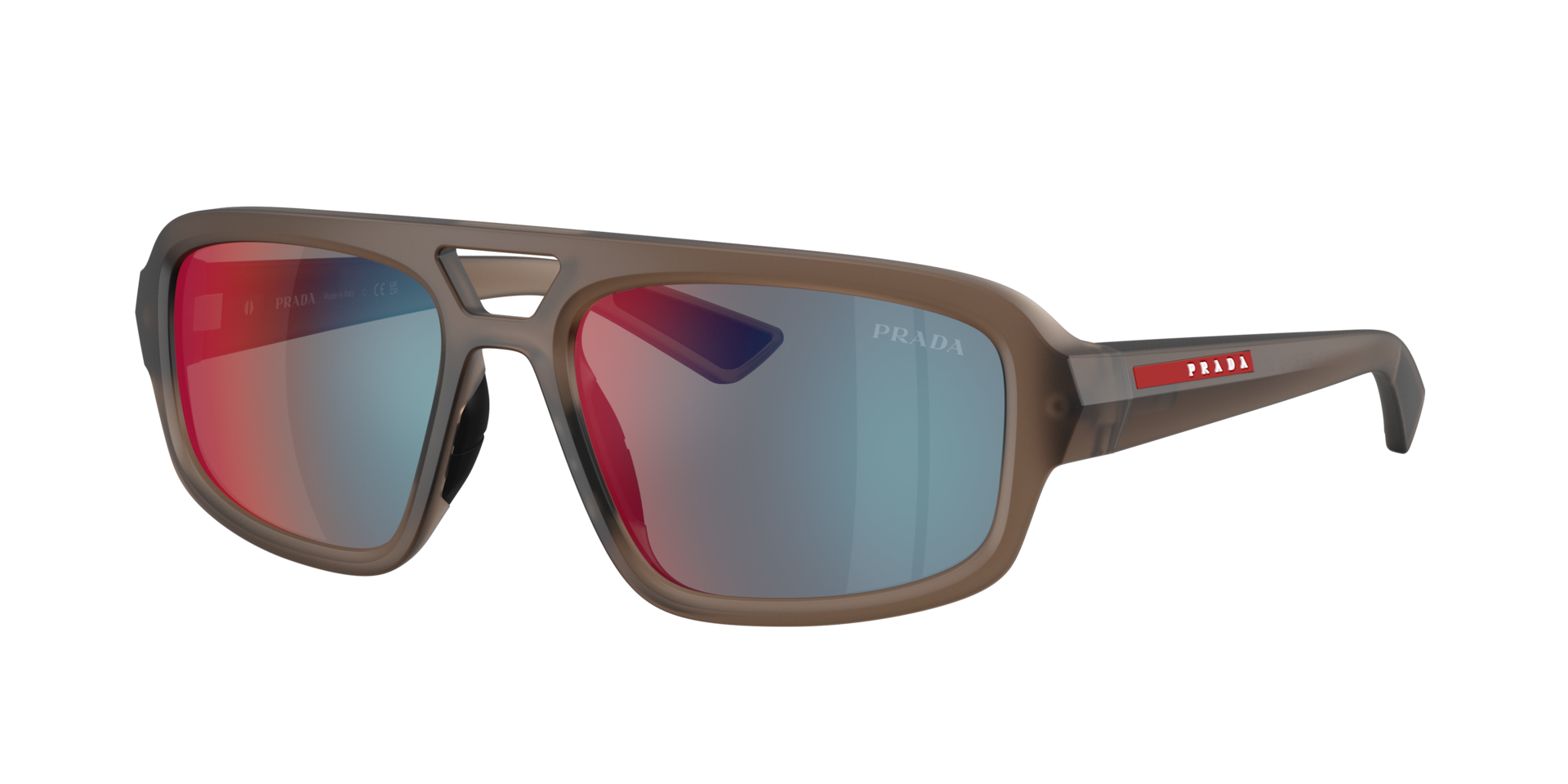 Prada Linea Rossa Mann Sunglass PS B11SU - Rahmenfarbe: Frosted Brown, Linsenfarbe: Rot/Blau