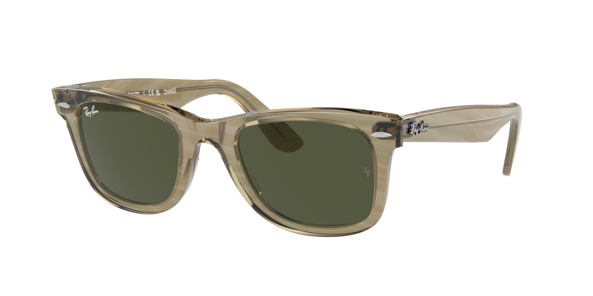 Ray-Ban Unisex Sunglass Original Wayfarer Change -  Frame color: Photo Striped Grey, Lens color: Green