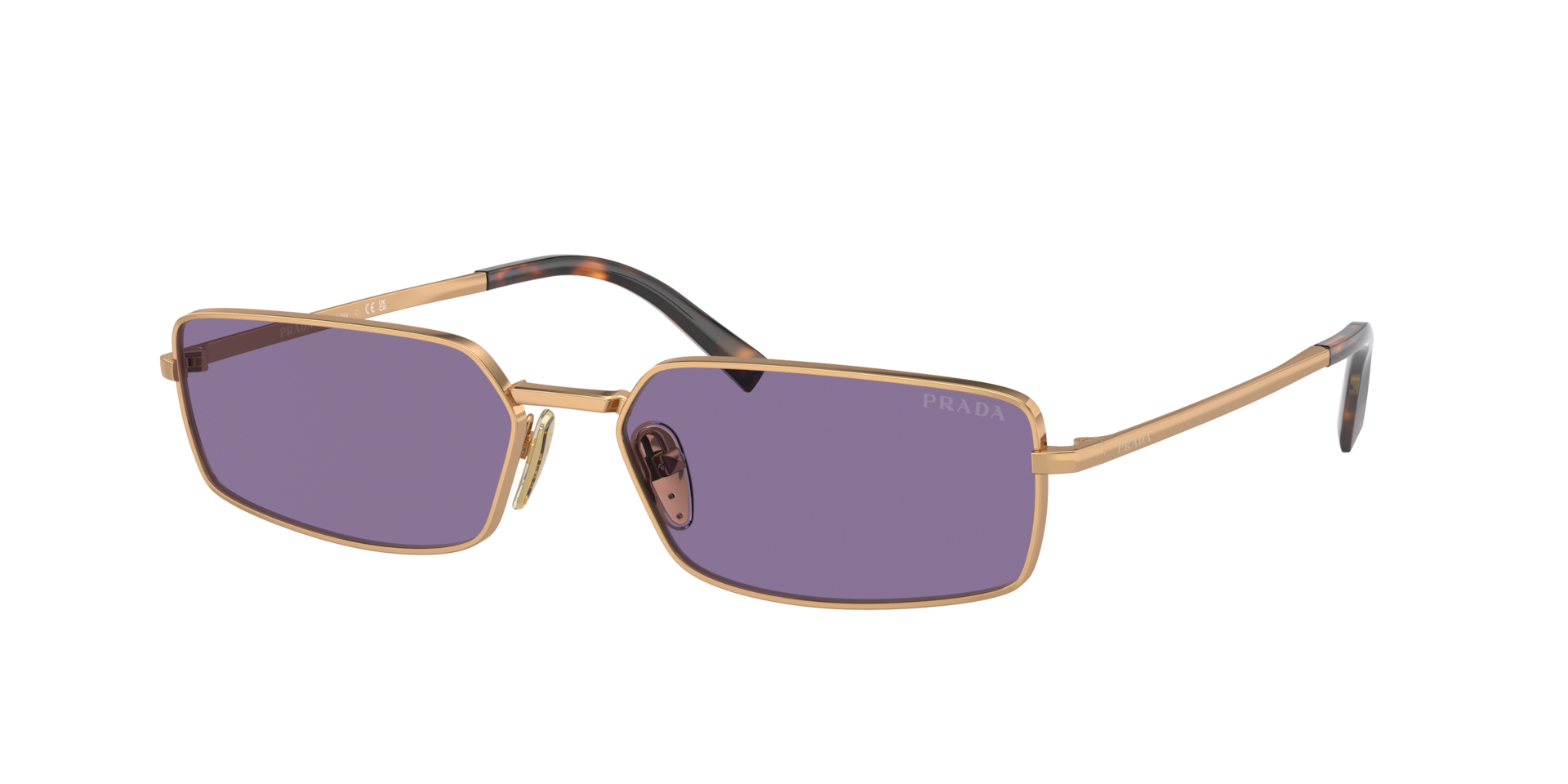 Prada Frau Sunglass PR A60S - Rahmenfarbe: Messing, Linsenfarbe: Violett
