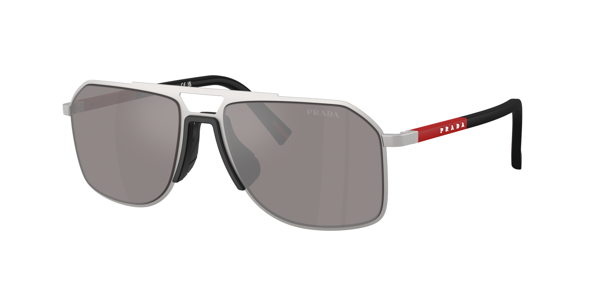 Prada Linea Rossa Man Sunglass PS B51S -  Frame color: Matte Silver, Lens color: Purple Brown Mirror Silver