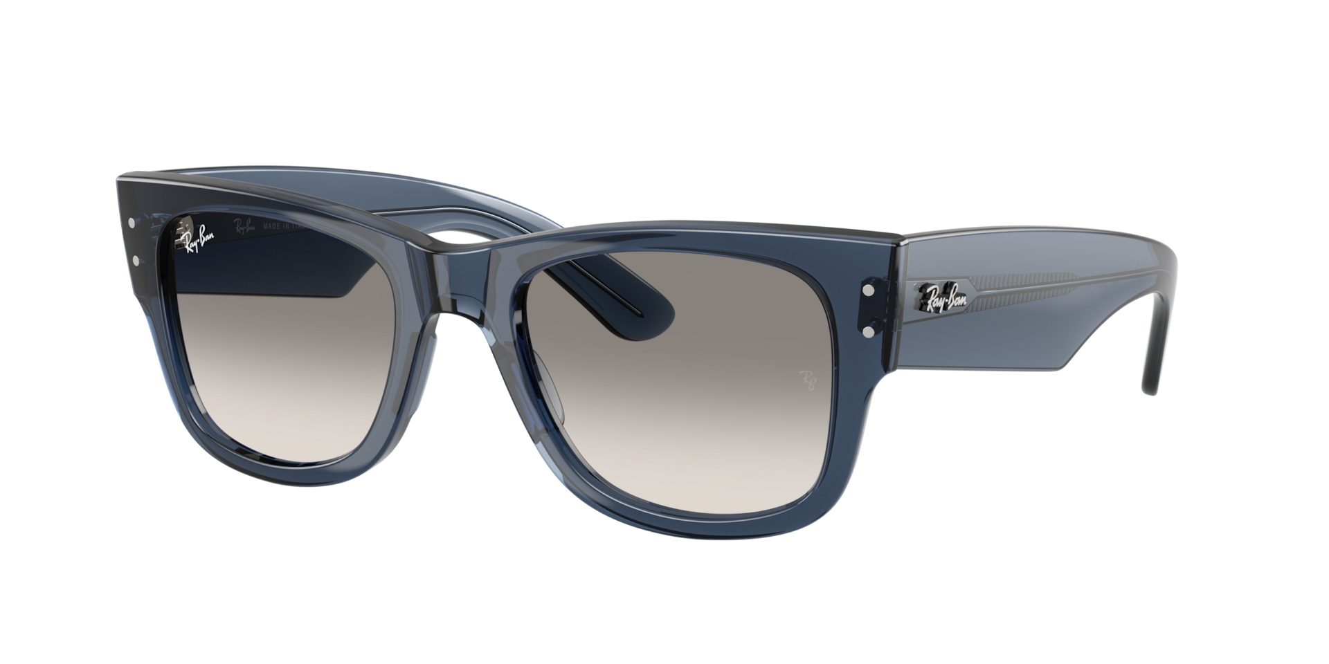 Ray-Ban Unisex Sunglass Mega Wayfarer - Couleur du Monture: Bleu foncé transparent, Couleur de Lentille: Gris dégradé Incolore