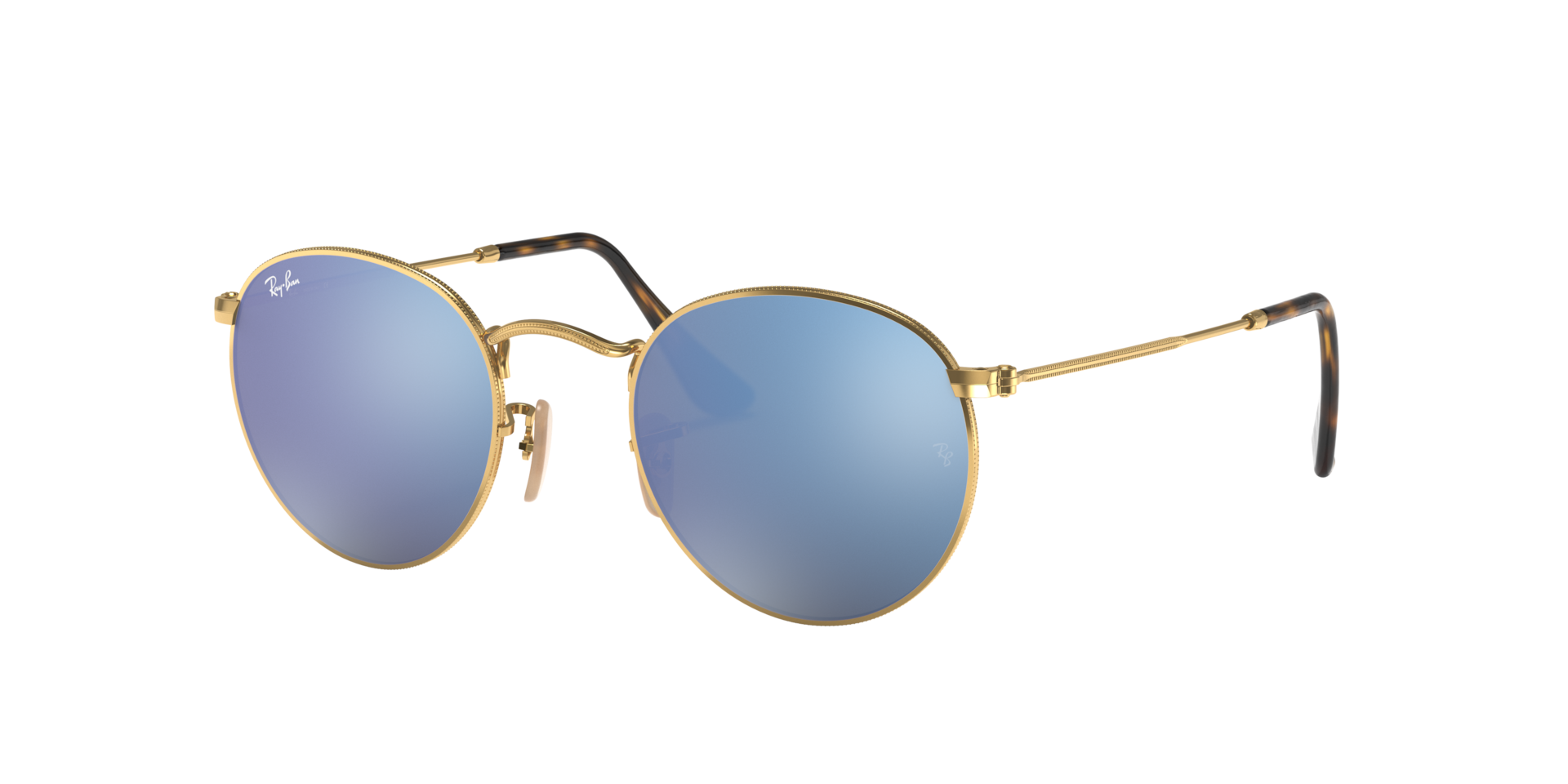 Ray-Ban Round Flat Lenses S (50 - 21) with Blue lenses and Gold