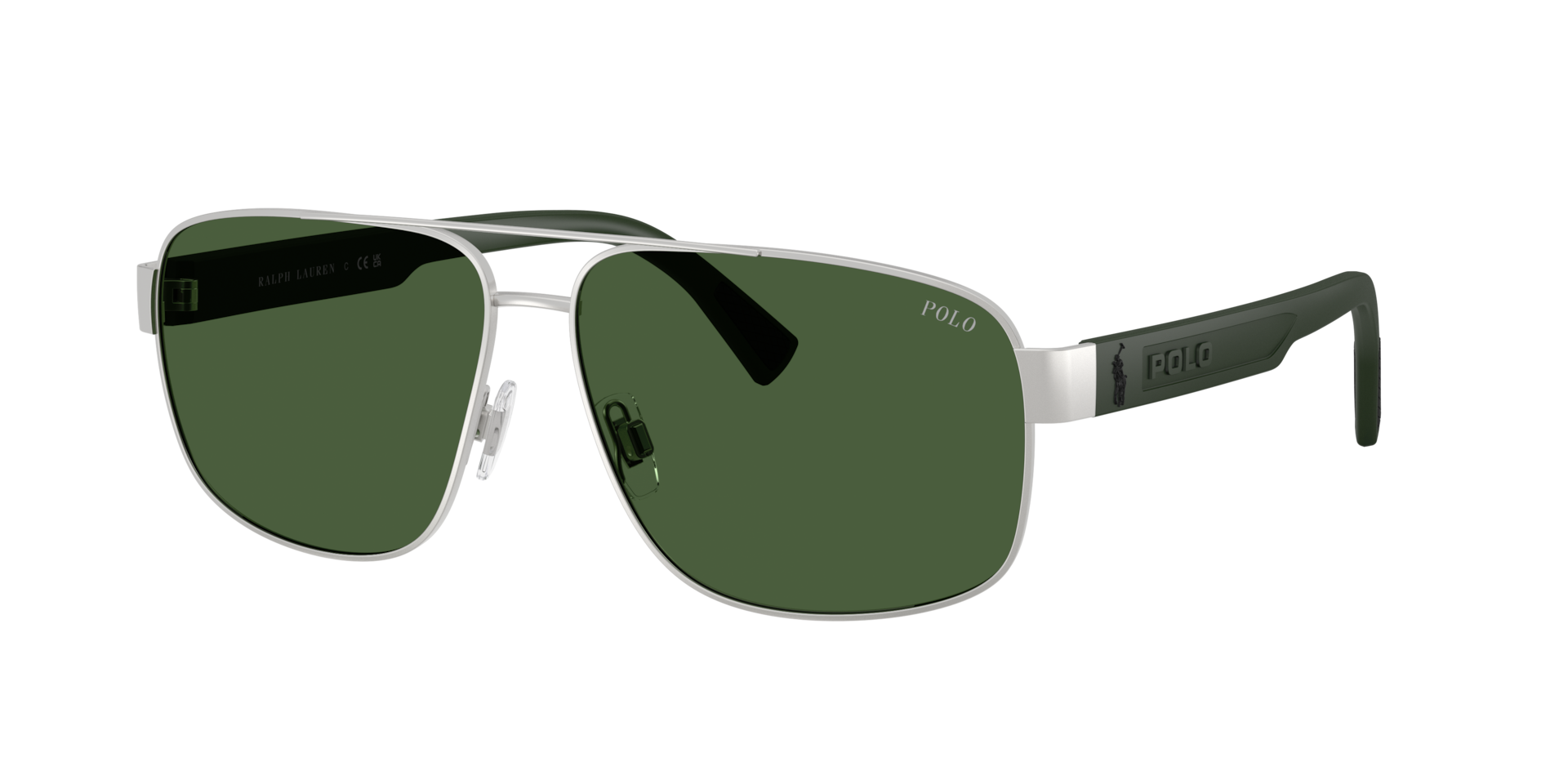 Polo Ralph Lauren Homme Sunglass PH3165 - Couleur du Monture: Argent semi-brillant, Couleur de Lentille: Vert foncé