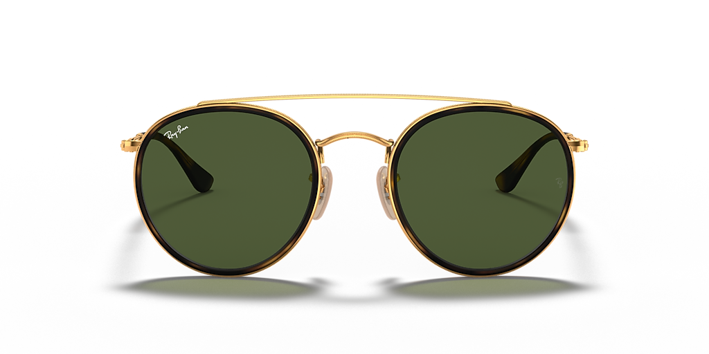 Ray-Ban Round Double Bridge M (51 - 22) with Green lenses and Gold