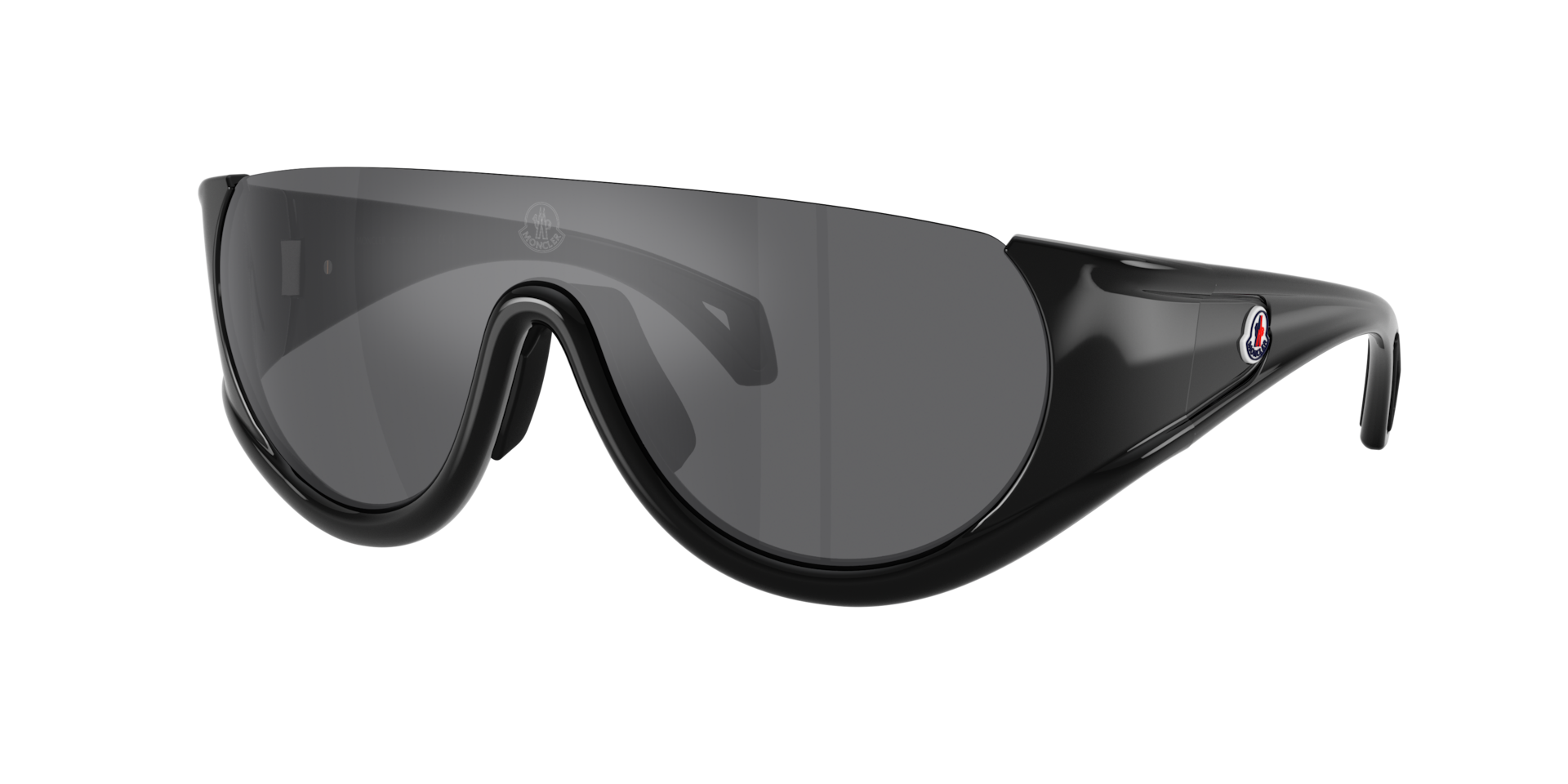 Moncler Unisex Sunglass Pulser - Frame color: Shiny Black, Lens color: Dark Grey Mirror Silver