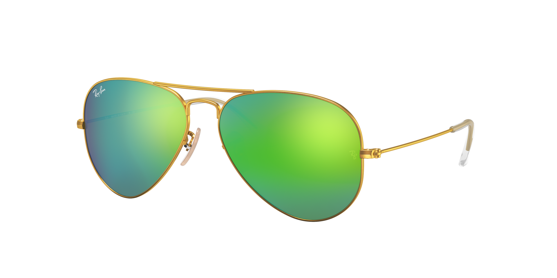 RAY-BAN Unisex Sunglasses Aviator Flash Lenses - Frame color: Gold, Lens color: Grey Mirror Green