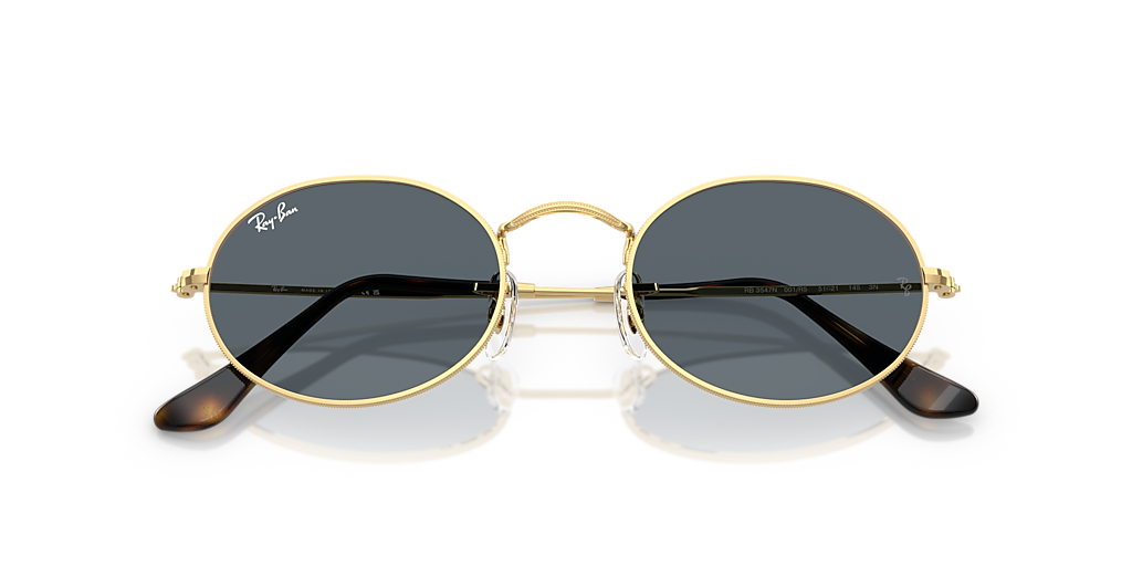 Ray-Ban Oval Flat Lenses M (51 - 21) with Blue lenses and Gold