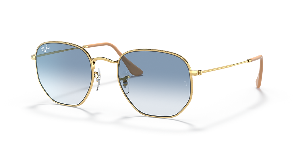 Ray-Ban Hexagonal M (51 - 21) with Blue lenses and Gold frame